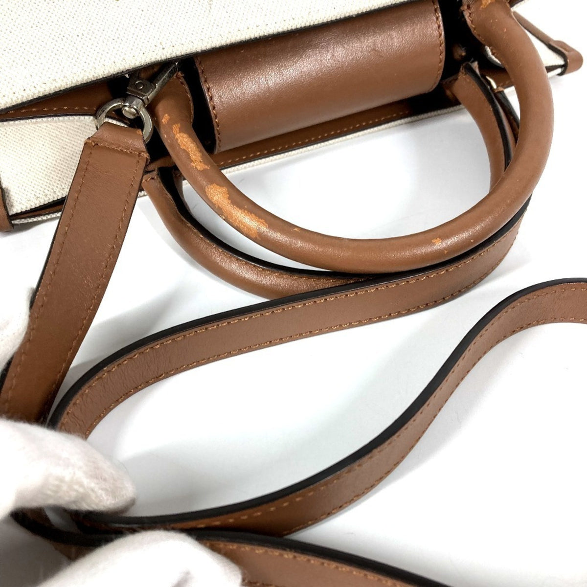 Jimmy Choo Beige Leather Canvas Handbag Shoulder Bag Tote Bag (Pre-Owned)