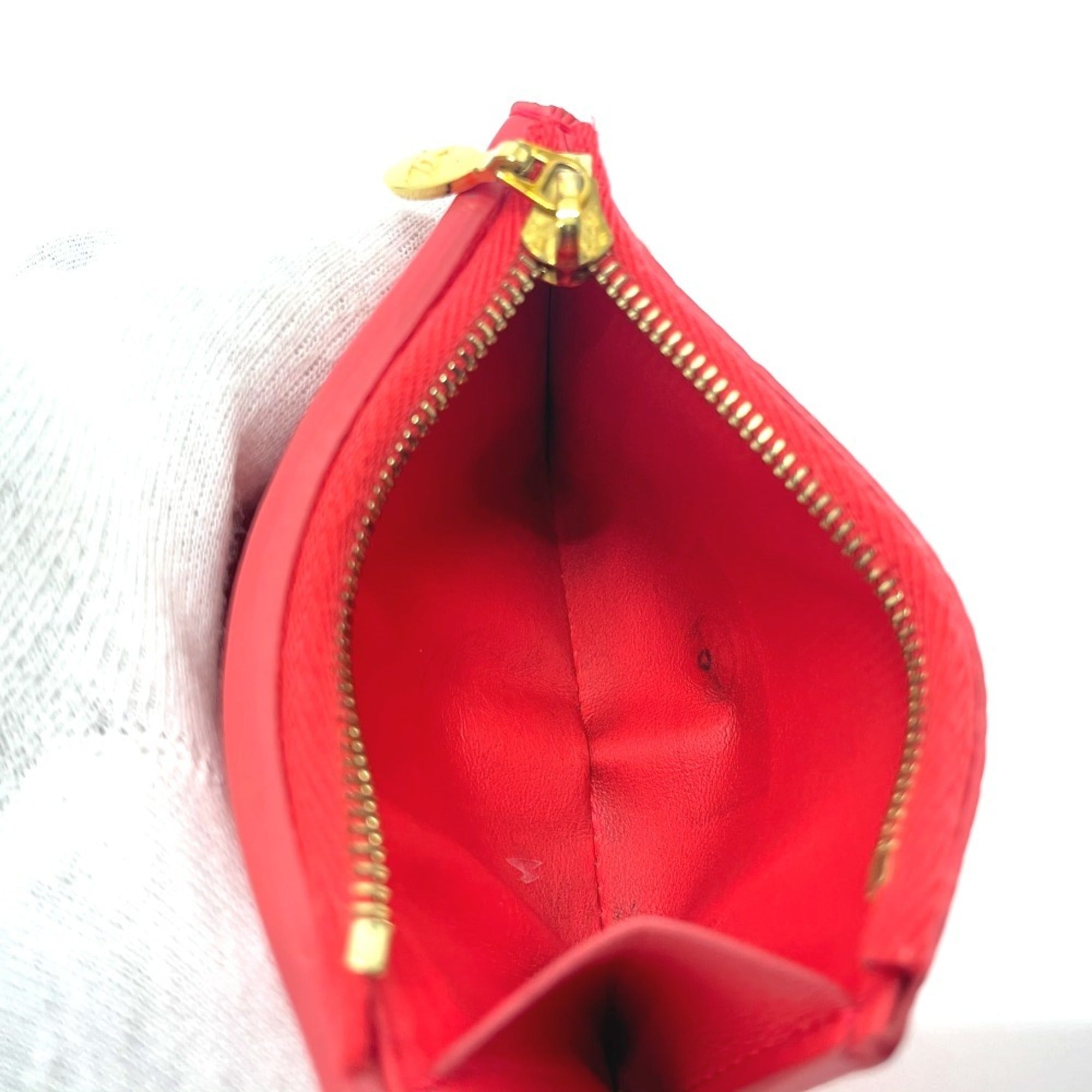 Louis Vuitton Red Color Leather Wallet (Tri-Fold) (Pre-Owned)