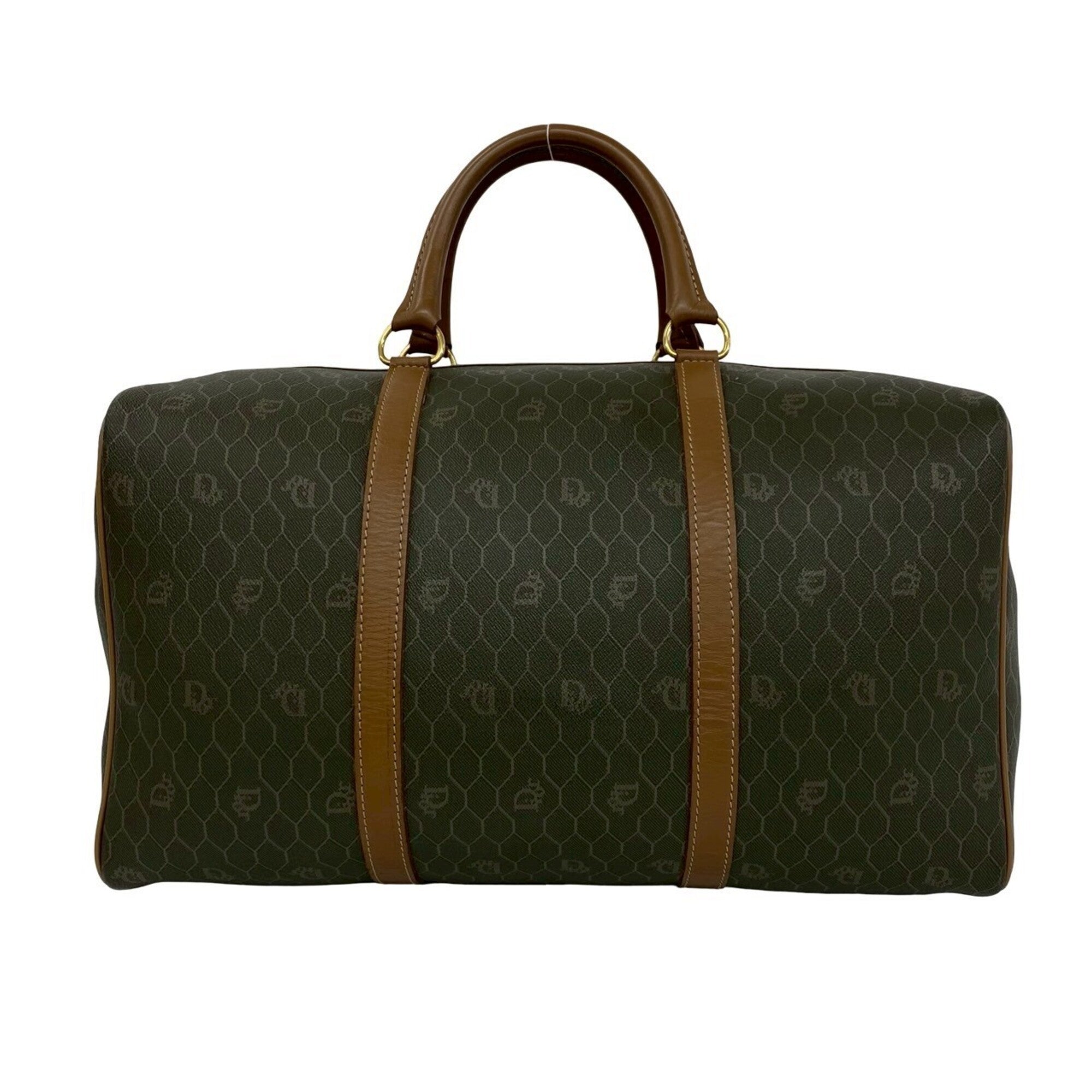 Christian Dior Brown Khaki Leather Pvc Boston Bag (Pre-Owned)