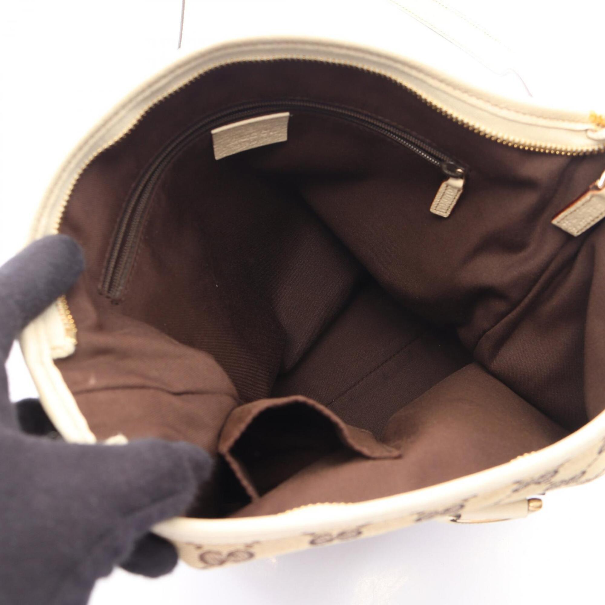Gucci Beige Ivory Canvas Leather Shoulder Bag (Pre-Owned)