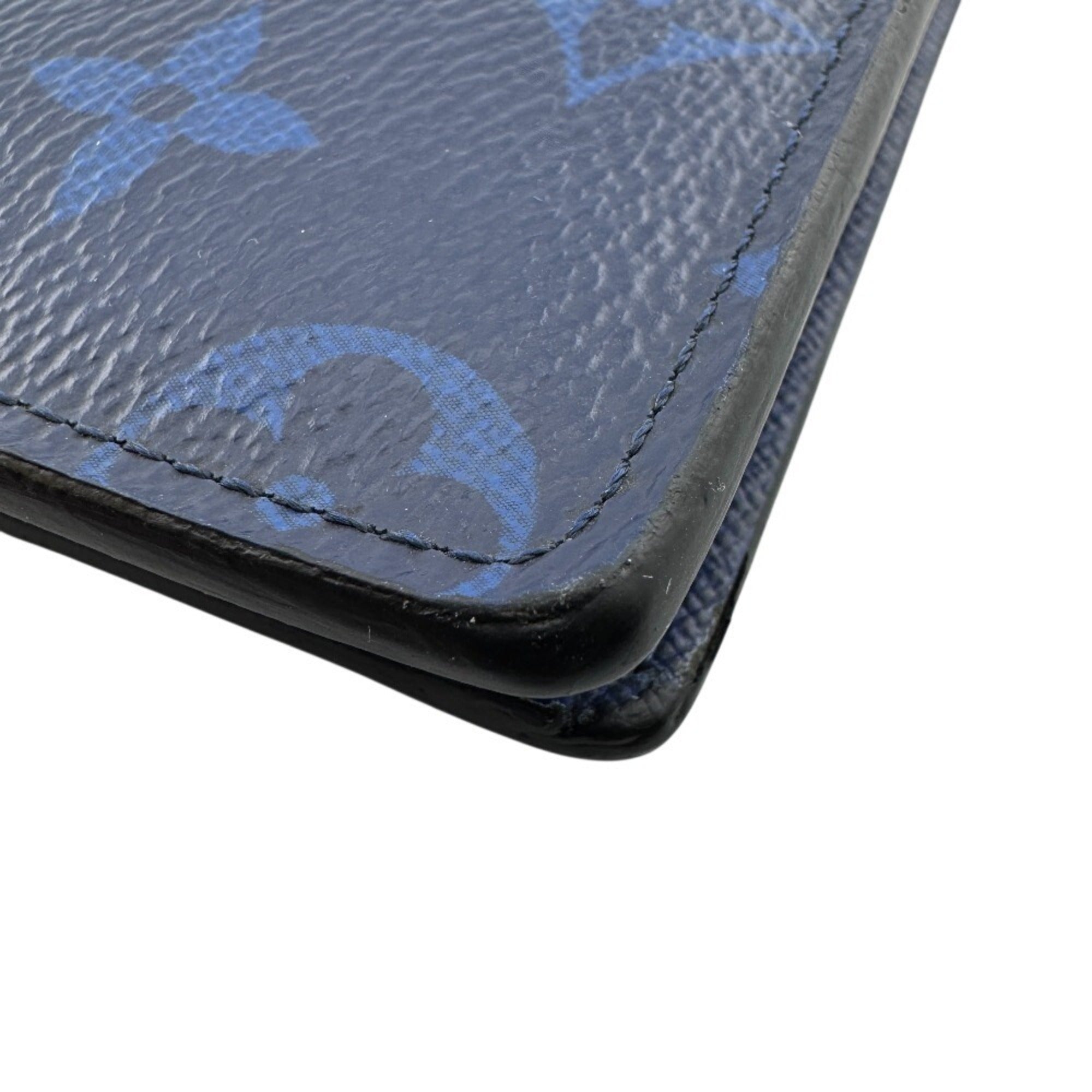 Louis Vuitton Blue Taigarama Leather Long Wallet (Bi-Fold) (Pre-Owned)