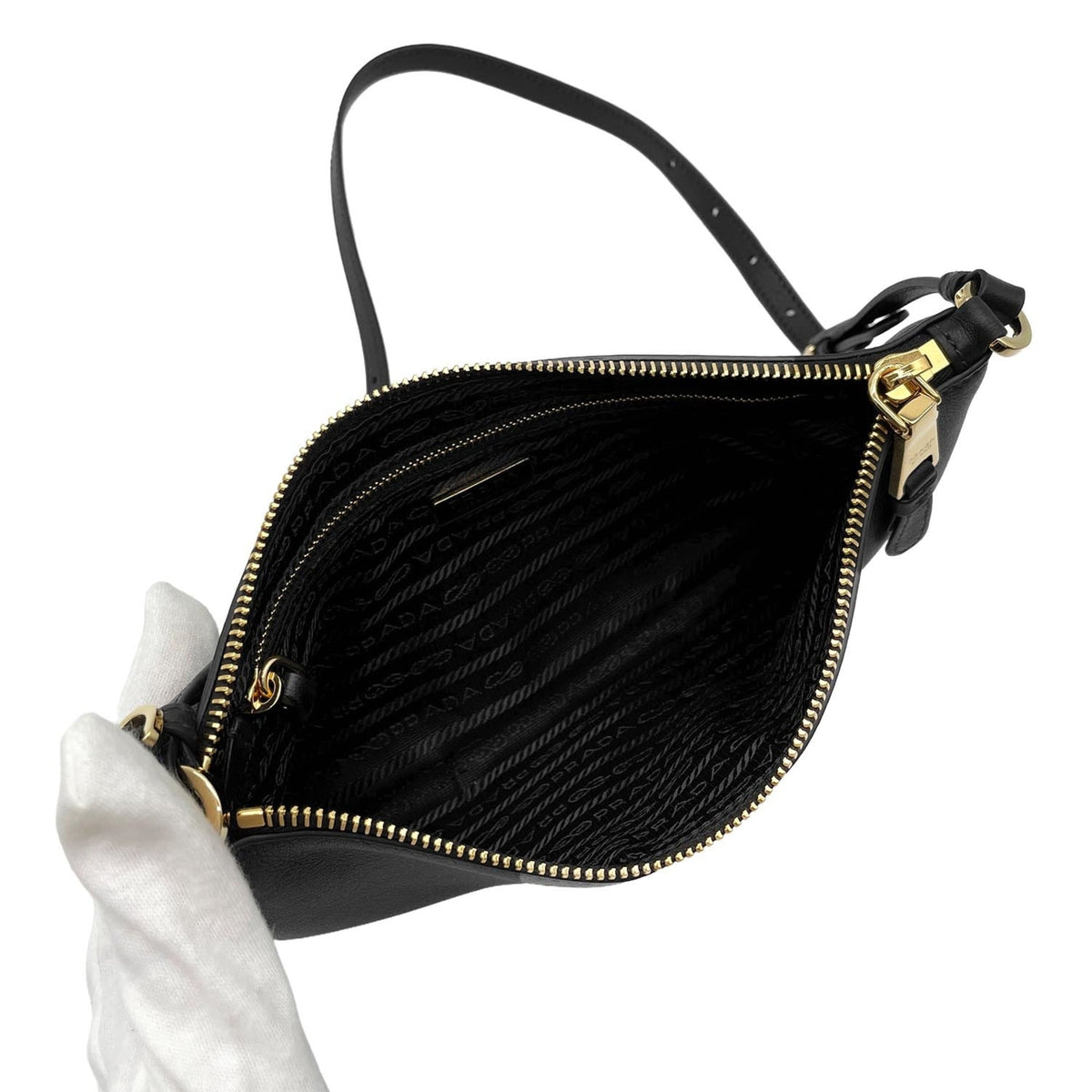 Prada Black Gold Leather Handbag Shoulder Bag (Pre-Owned)
