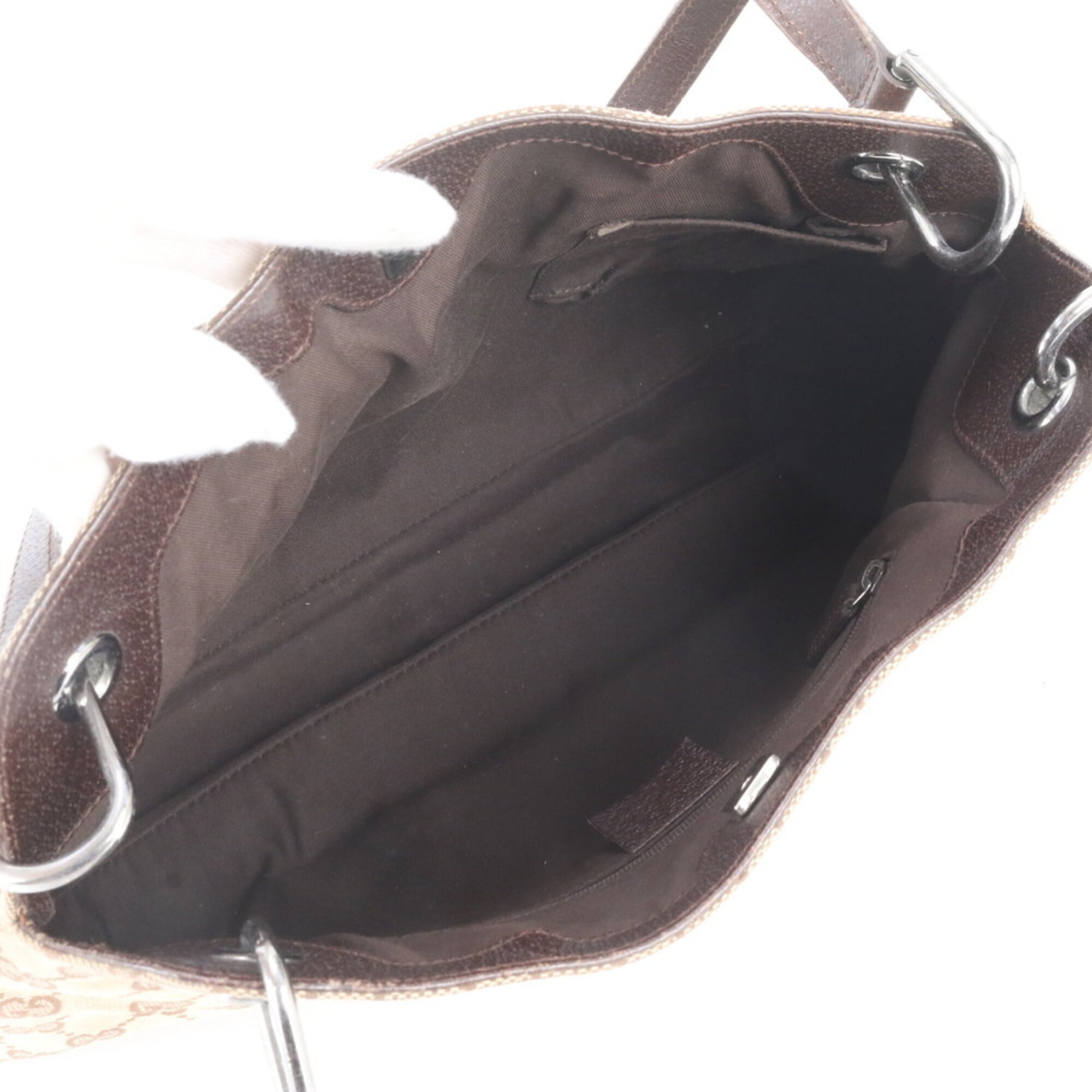 Gucci Brown Leather Canvas Handbag Shoulder Bag Tote Bag (Pre-Owned)