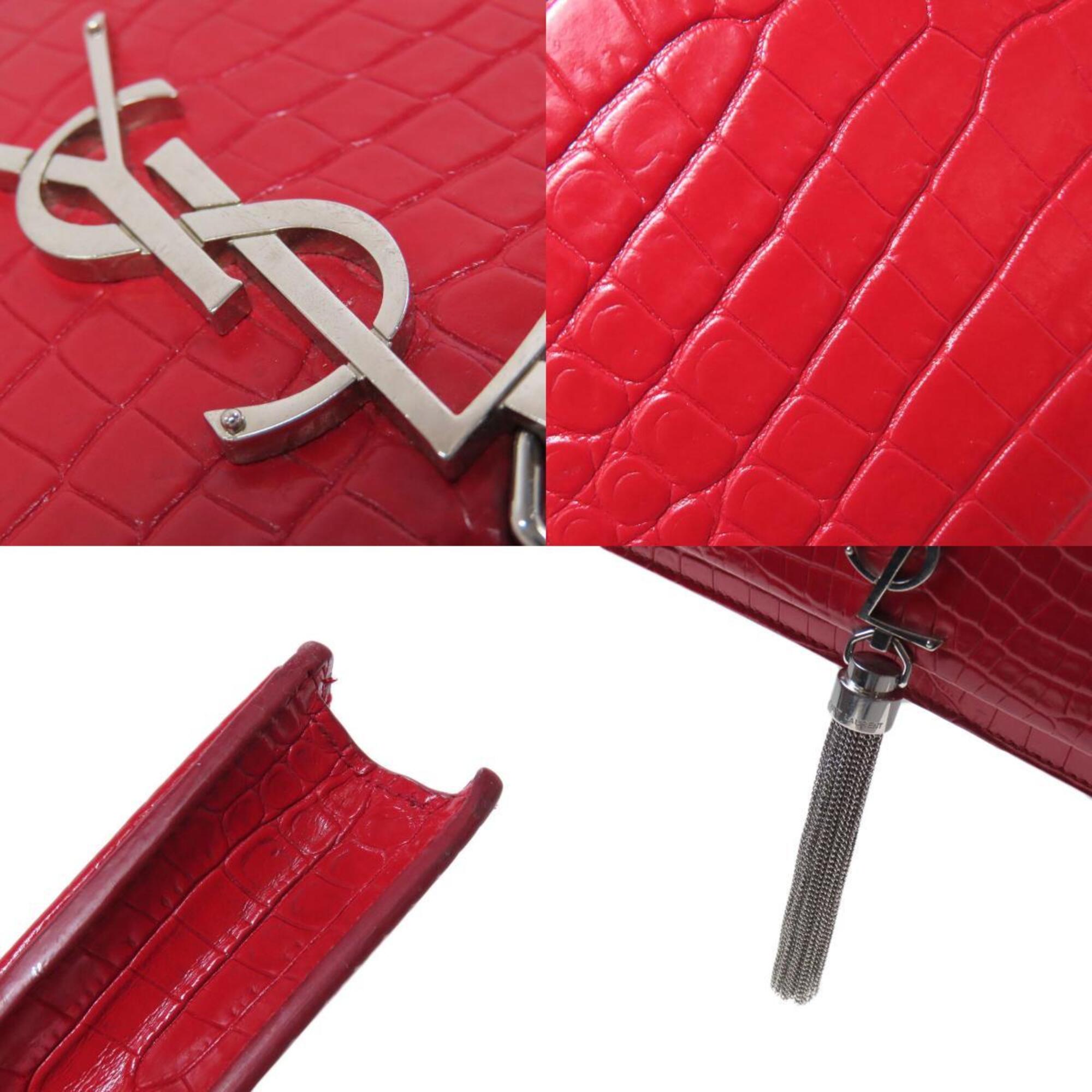 Yves Saint Laurent Red Color Leather Chain/Shoulder Wallet (Pre-Owned)