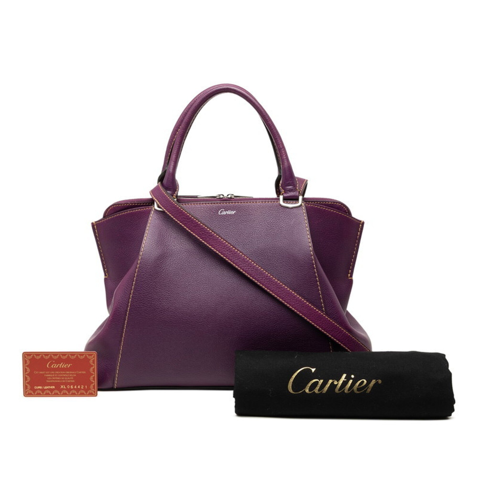 Cartier Purple Leather Handbag Shoulder Bag (Pre-Owned)