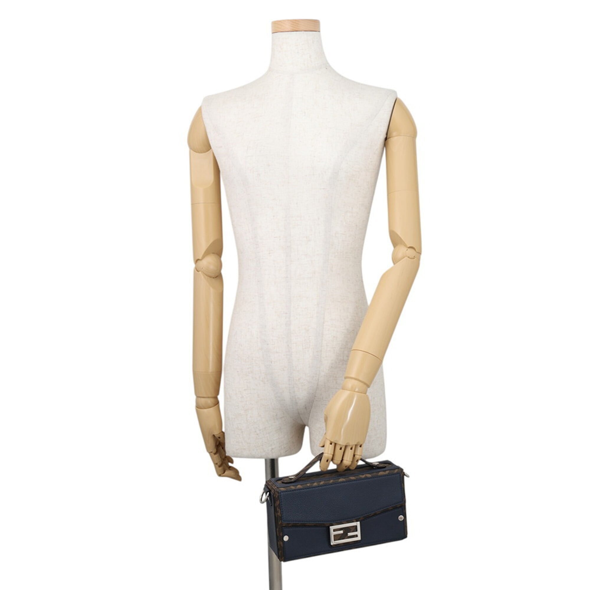 Fendi Baguette Brown Navy Pvc Leather Handbag Shoulder Bag (Pre-Owned)