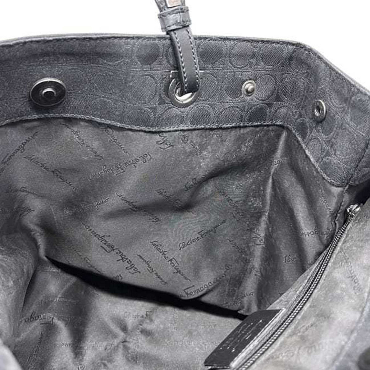 Salvatore Ferragamo Gancini Black Canvas Leather Tote Bag (Pre-Owned)
