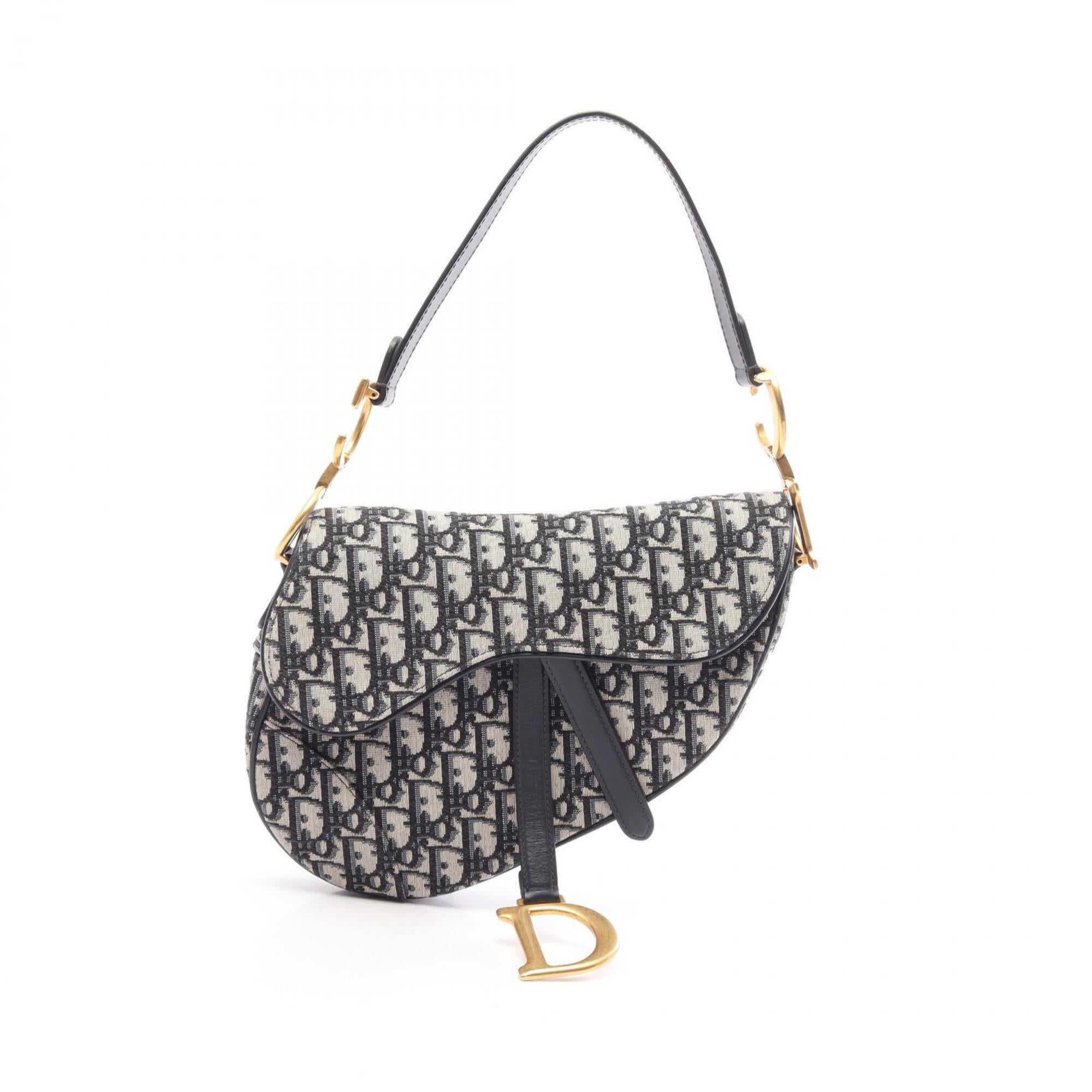 Christian Dior Beige Black Navy Canvas Leather Handbag (Pre-Owned)