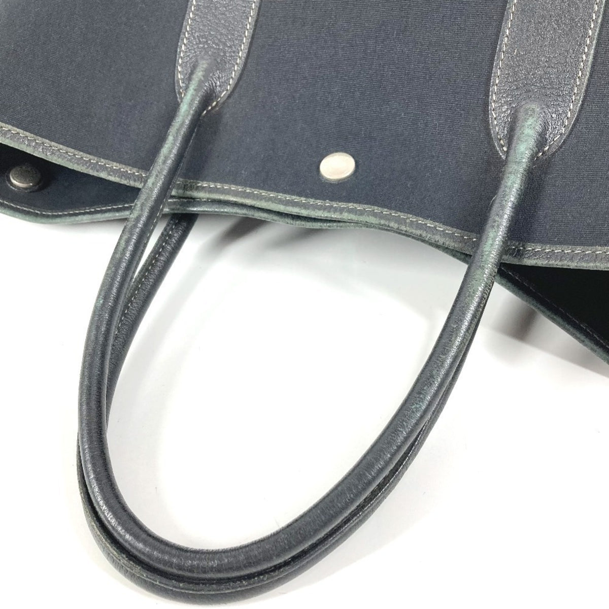 Hermes Black Canvas Leather Shoulder Bag Tote Bag (Pre-Owned)