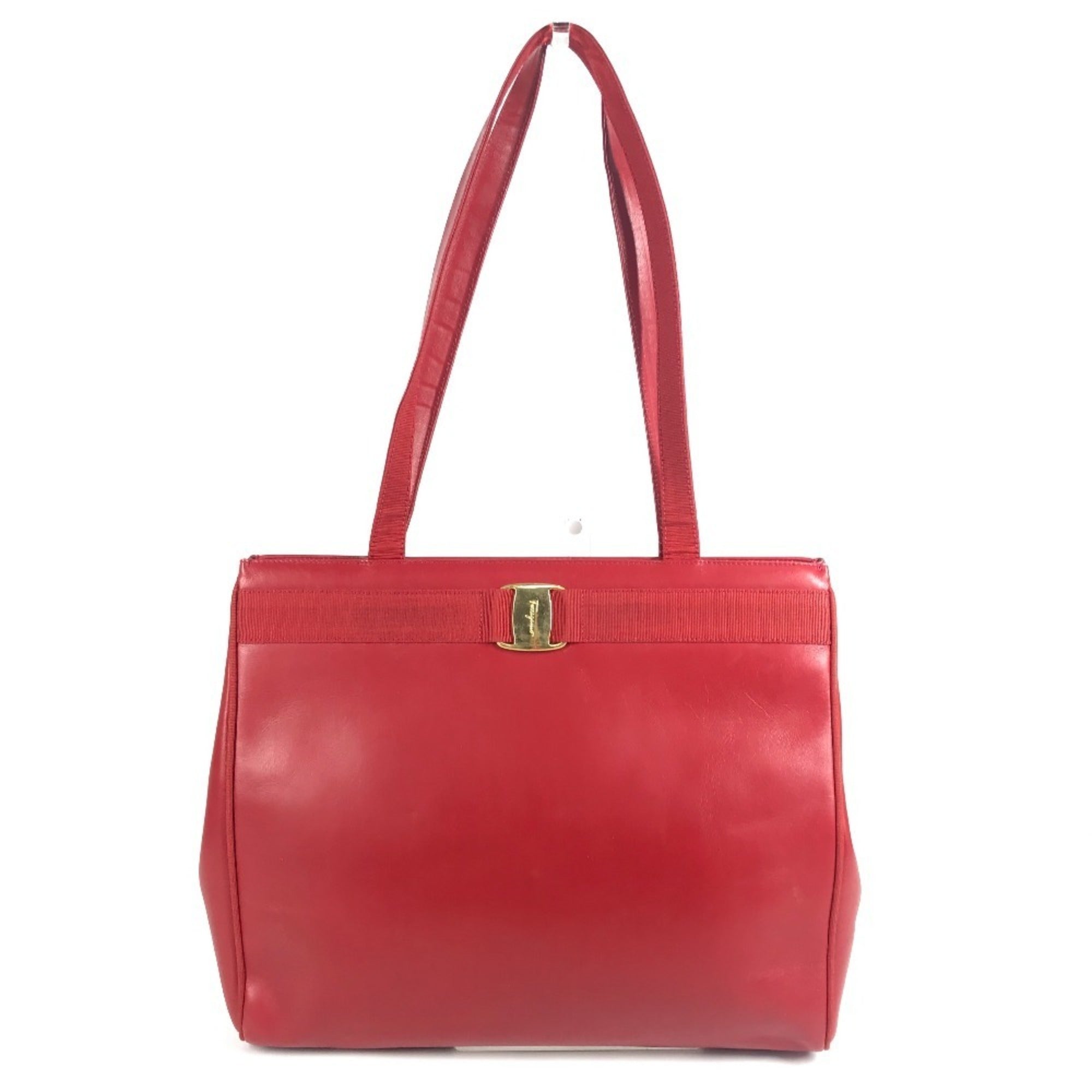 Salvatore Ferragamo Vara Red Color Leather Shoulder Bag Tote Bag (Pre-Owned)