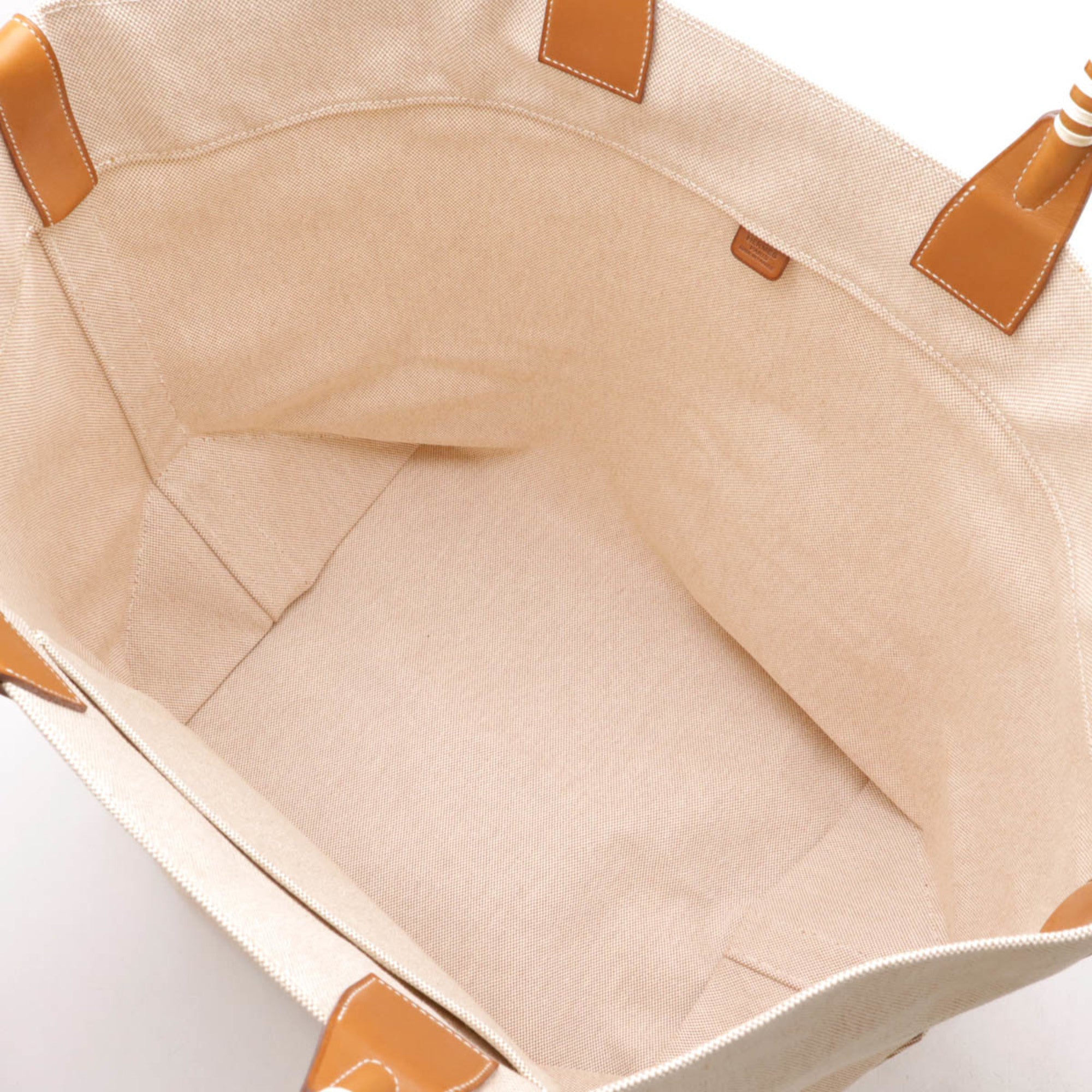 Hermes Beige Brown Toile H Straw Barenia Leather Tote Bag (Pre-Owned)