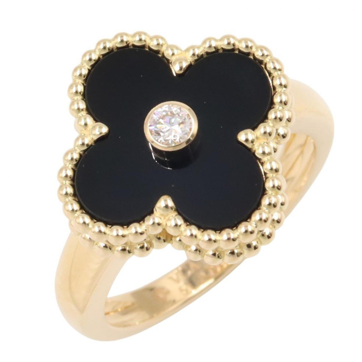 Van Cleef & Arpels Gold Black Clear Yellow Gold (18K) Band Ring (Pre-Owned)