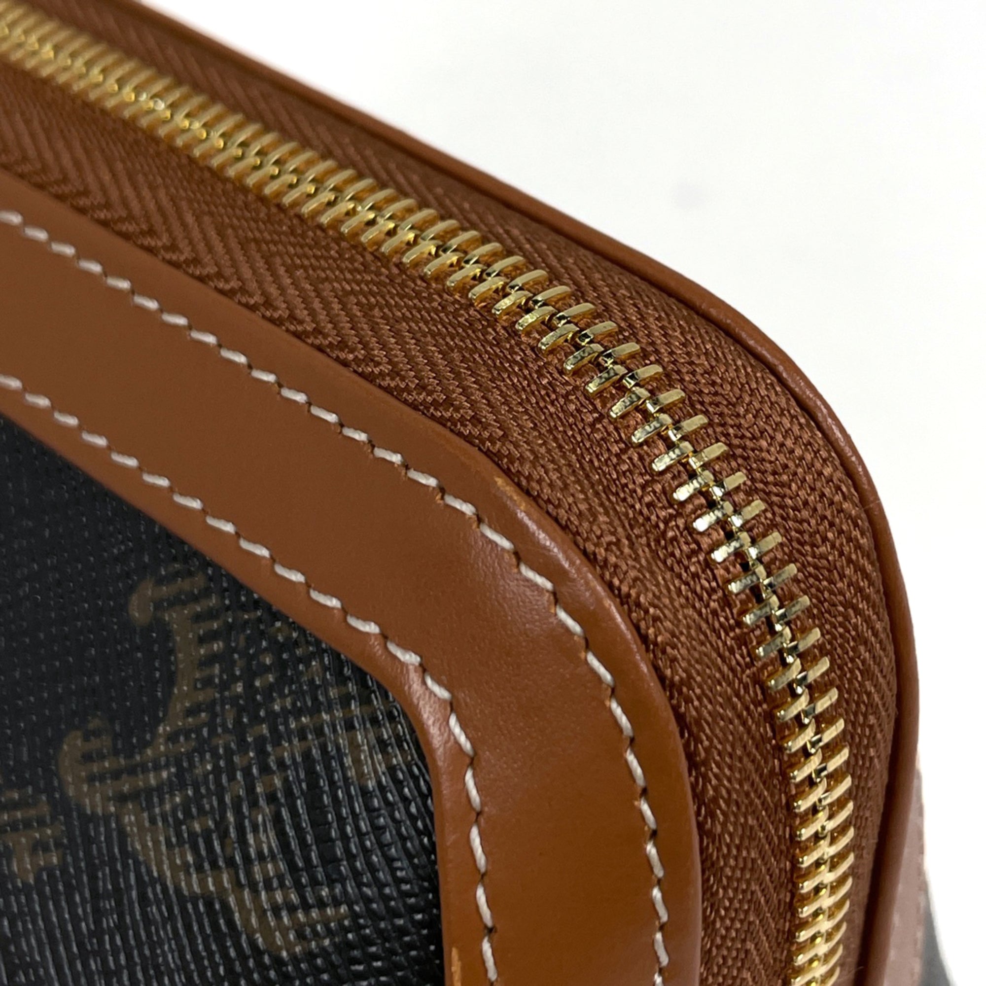 Celine Brown Coated Canvas Leather Pouch (Pre-Owned)