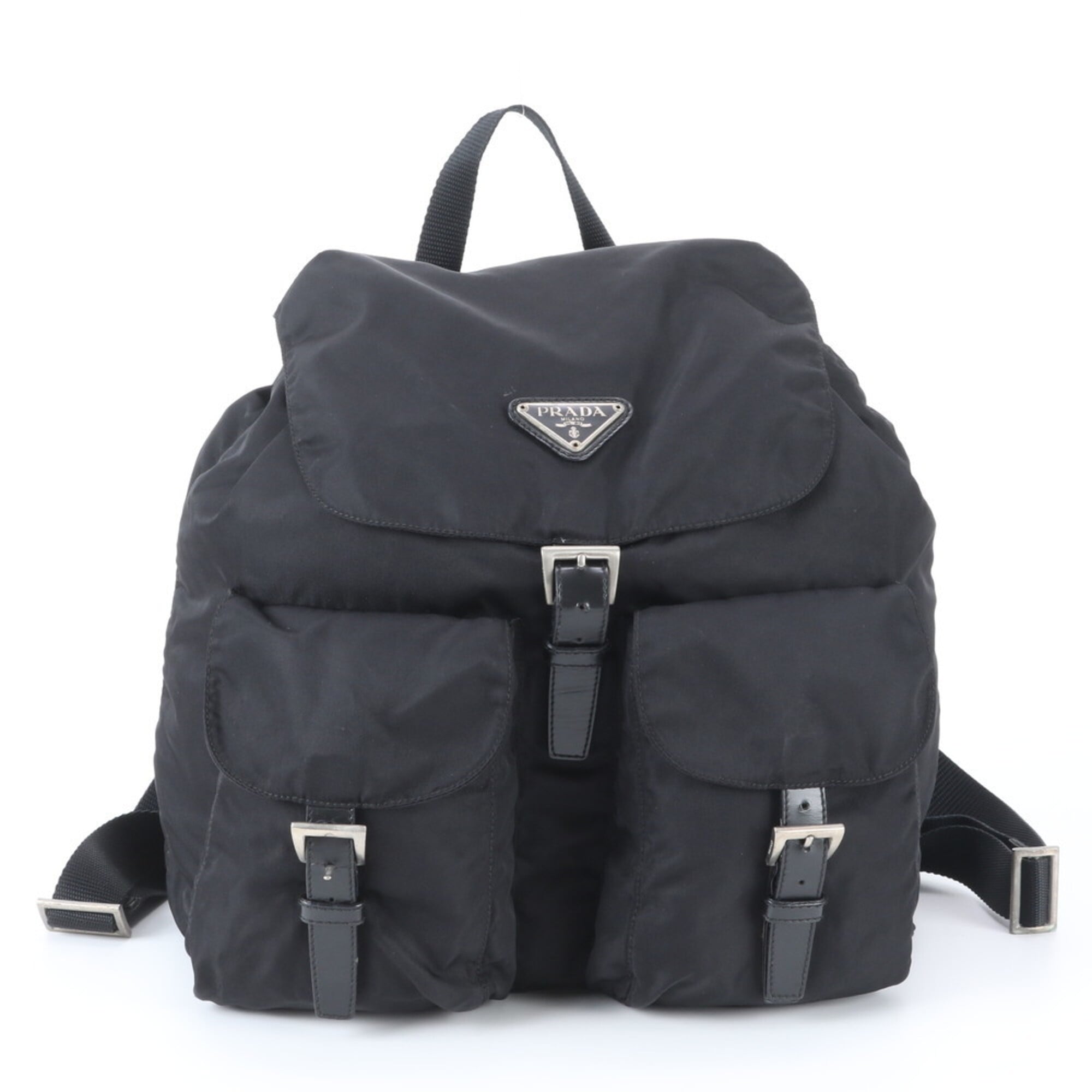 Prada Black Nylon Leather Backpack Handbag (Pre-Owned)
