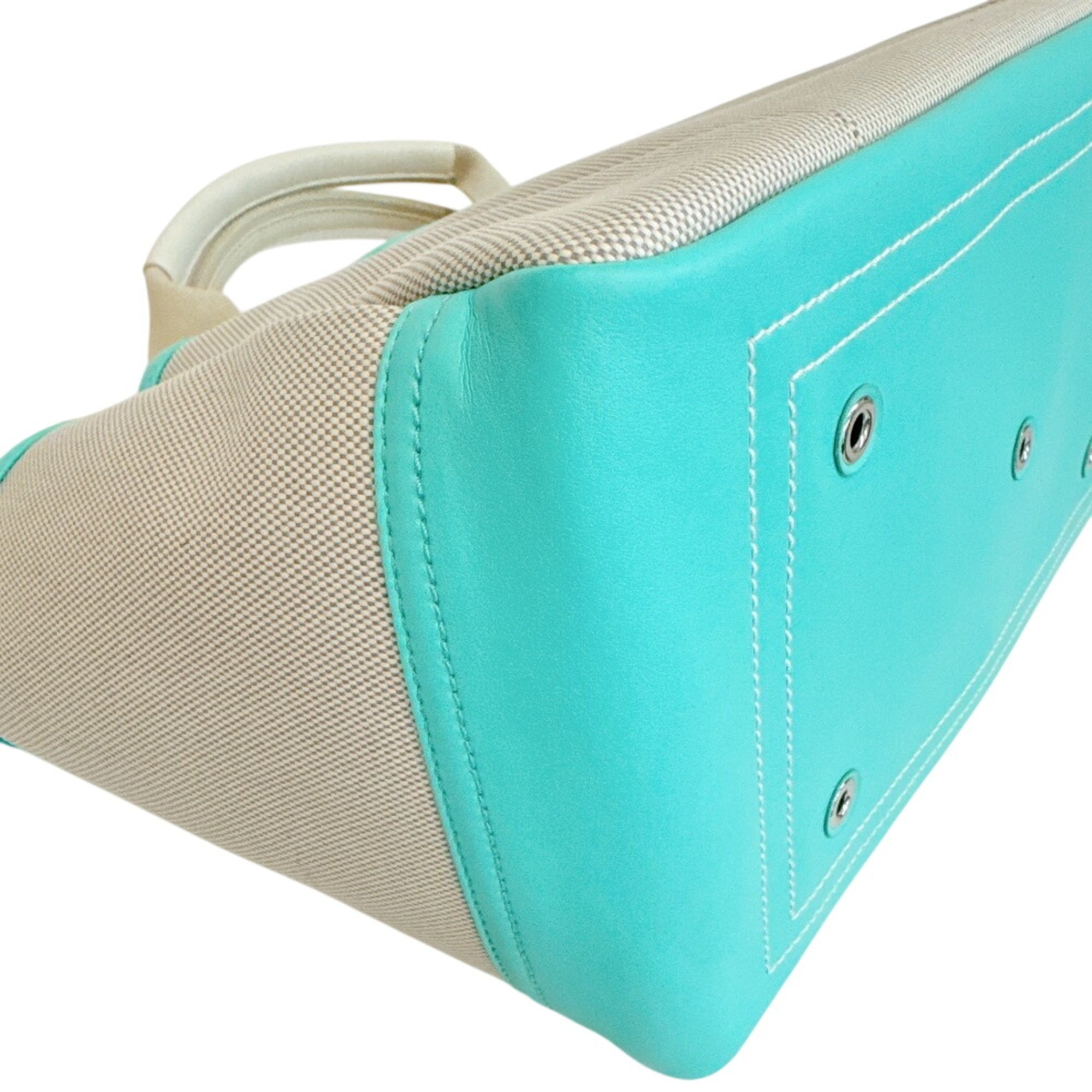 Tiffany Gray Green White Canvas Leather Handbag Tote Bag (Pre-Owned)