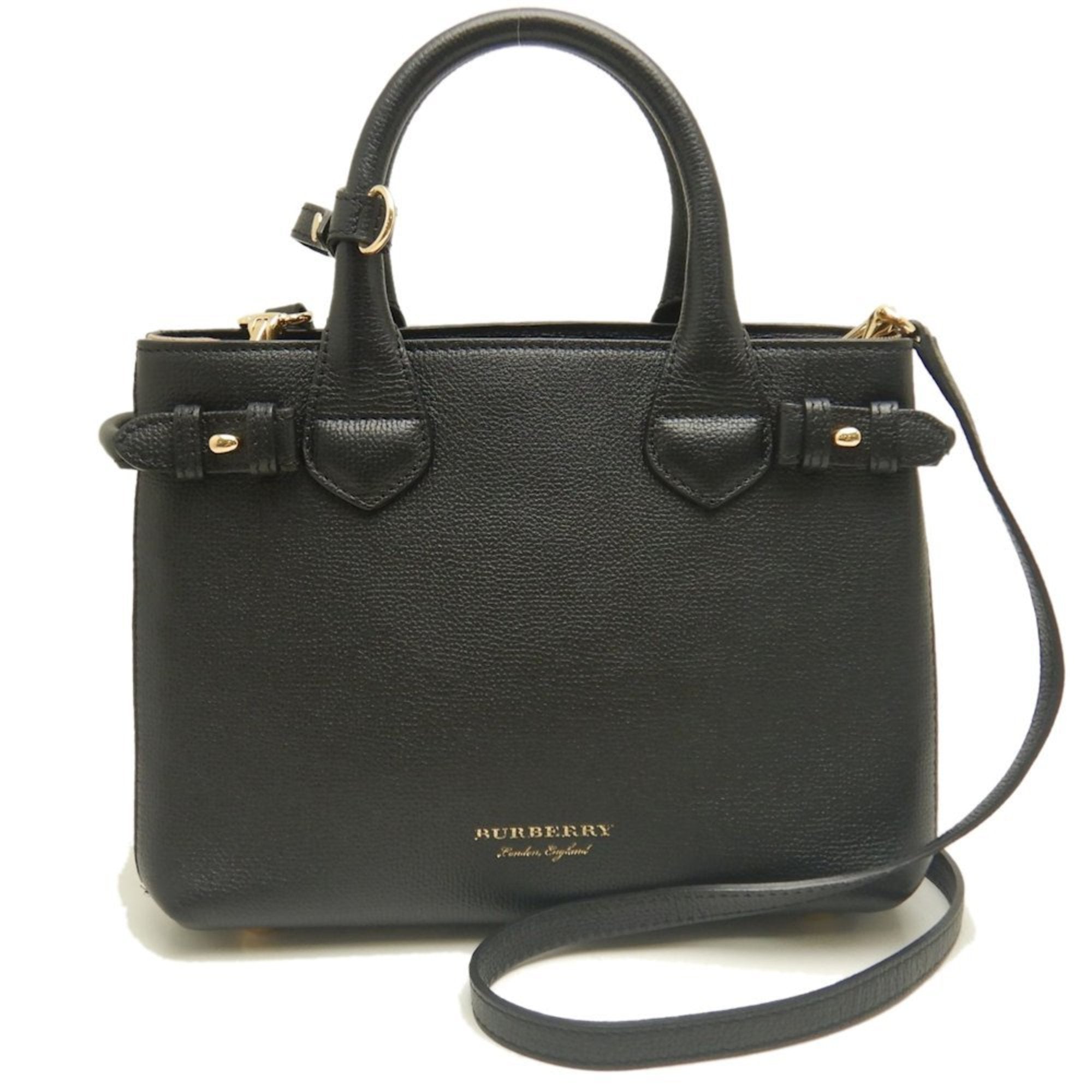 Burberry Black Leather Canvas Handbag (Pre-Owned)