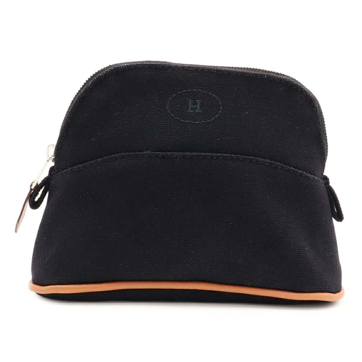 Hermes Black Natural Cotton Canvas Leather Handbag Pouch (Pre-Owned)