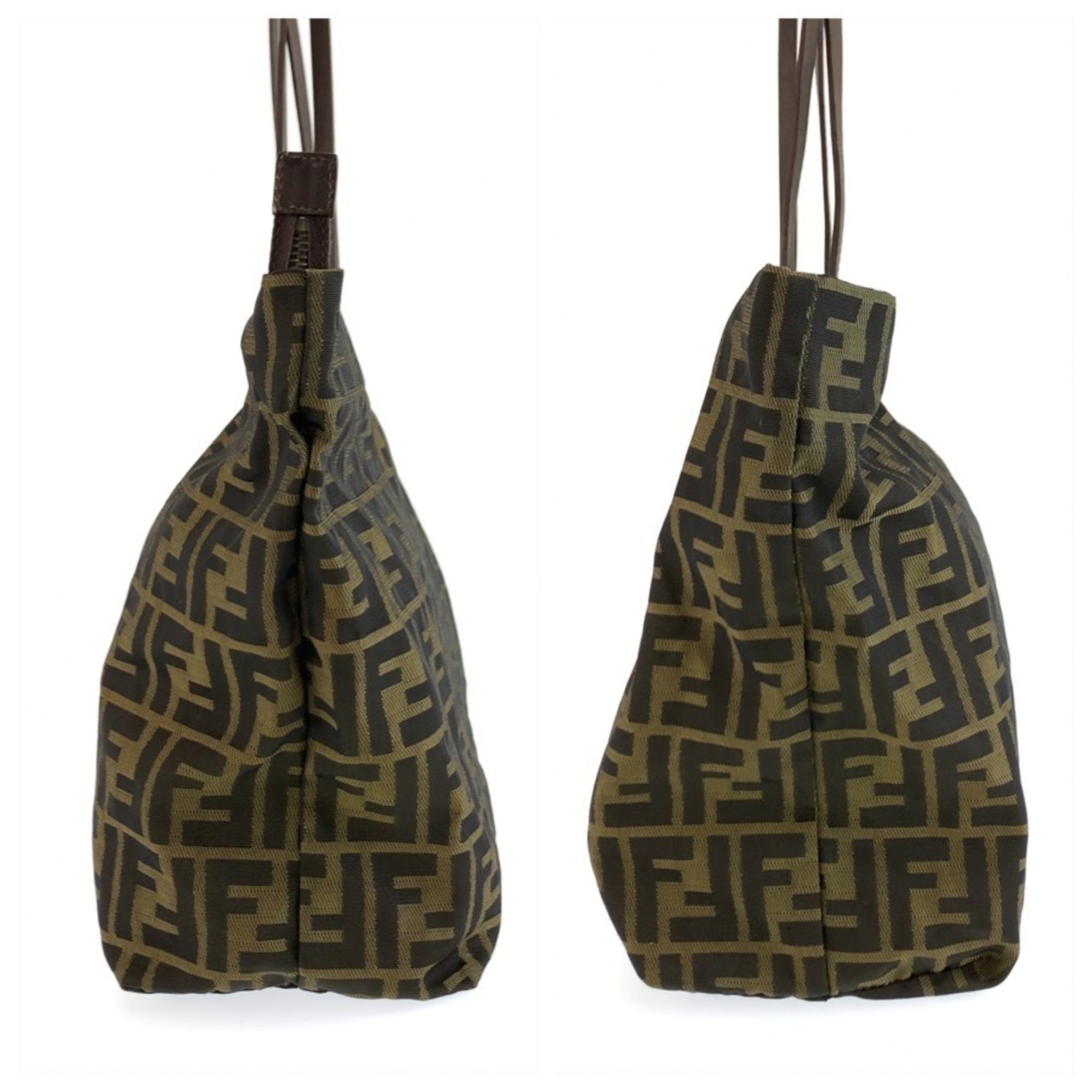 Fendi Brown Canvas Leather Shoulder Bag Tote Bag (Pre-Owned)