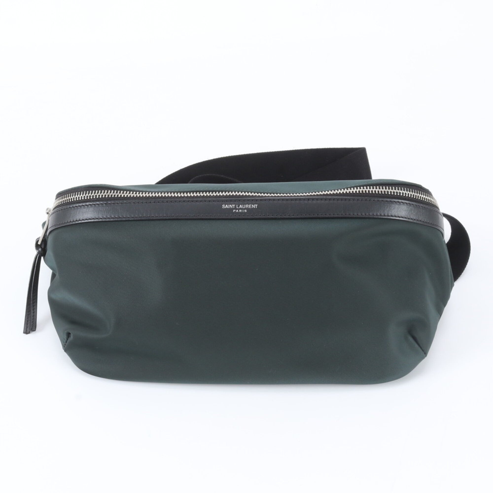 Saint Laurent Black Green Khaki Leather Nylon Pouch Shoulder Bag Sling Bag (Pre-Owned)