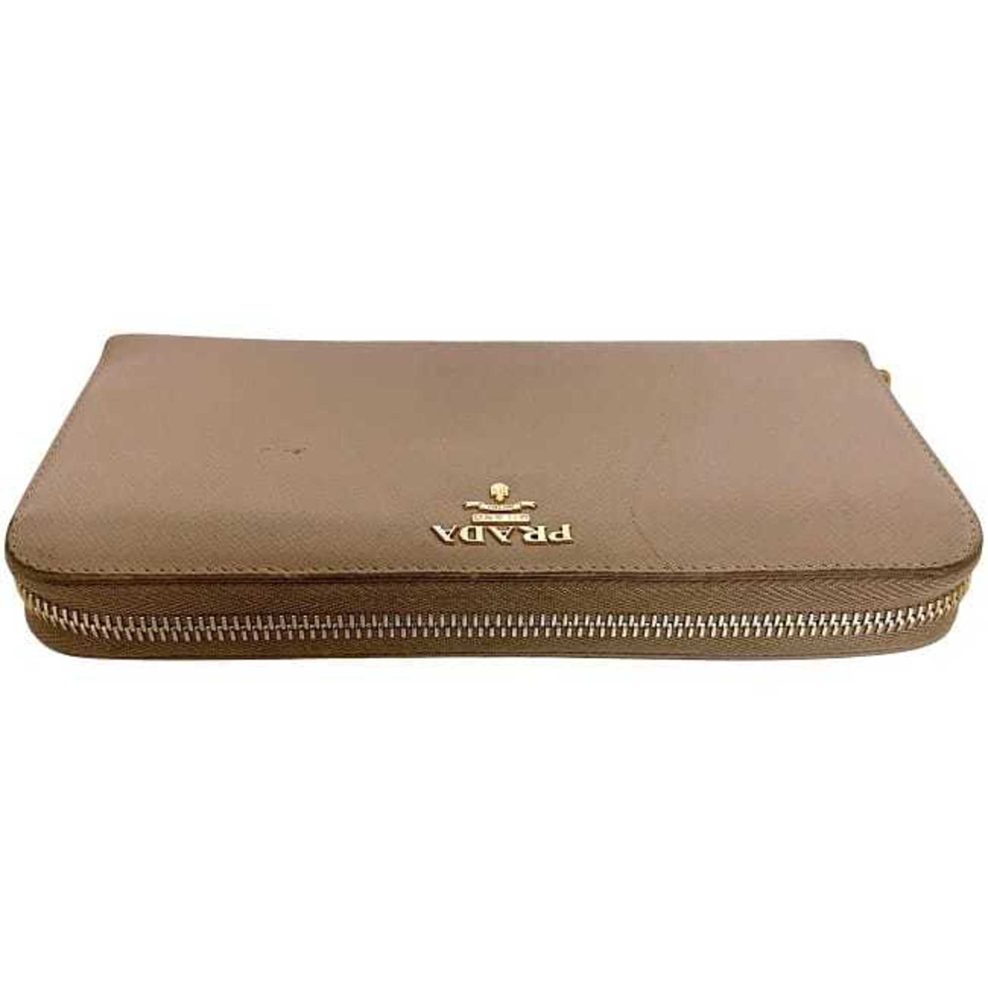 Prada Pink Beige Saffiano Metal Long Wallet (Bi-Fold) (Pre-Owned)