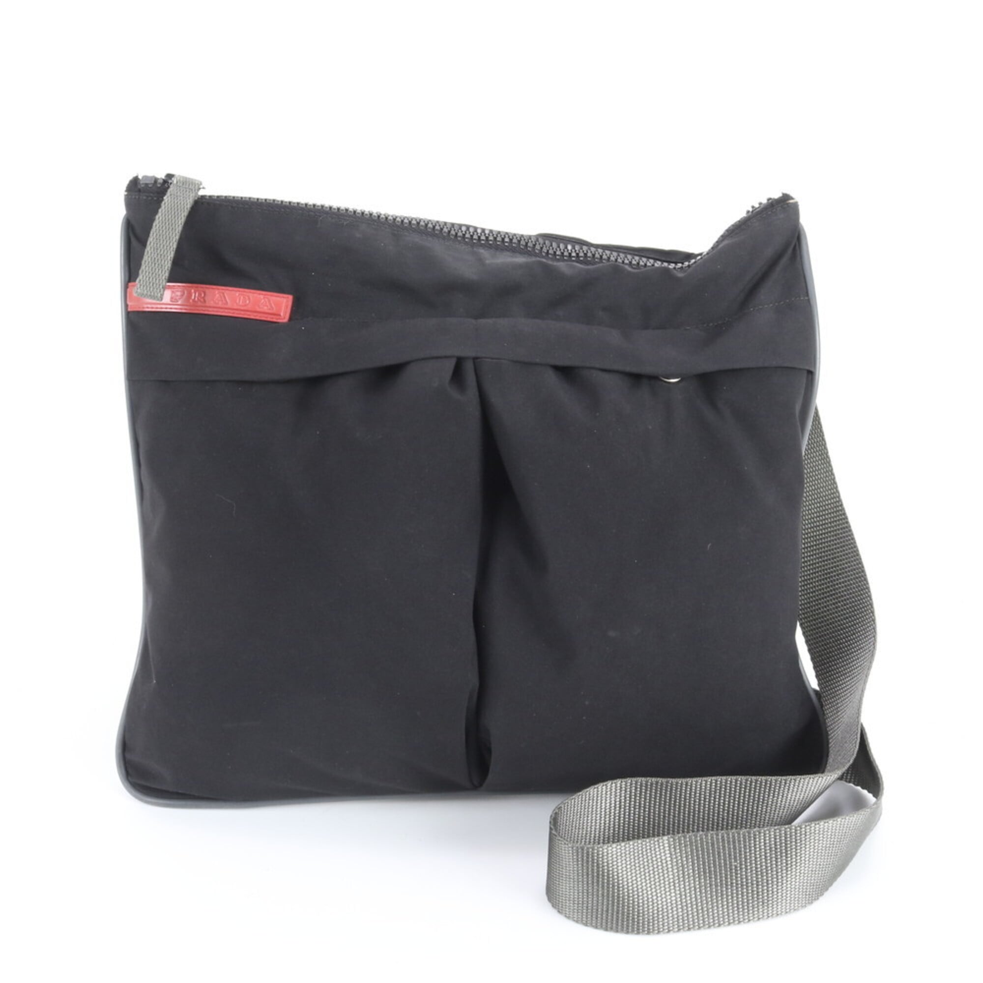 Pradasports Black Gray Leather Nylon Shoulder Bag (Pre-Owned)