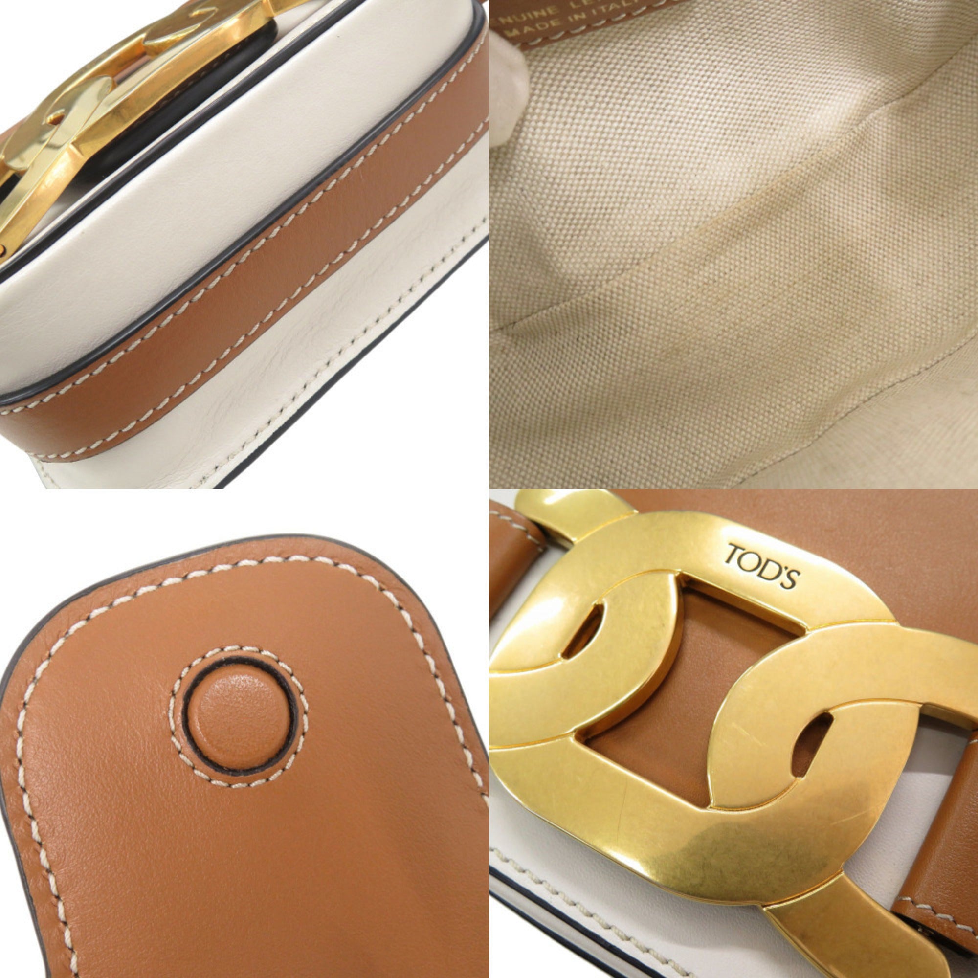 Tod's Brown White Leather Shoulder Bag (Pre-Owned)