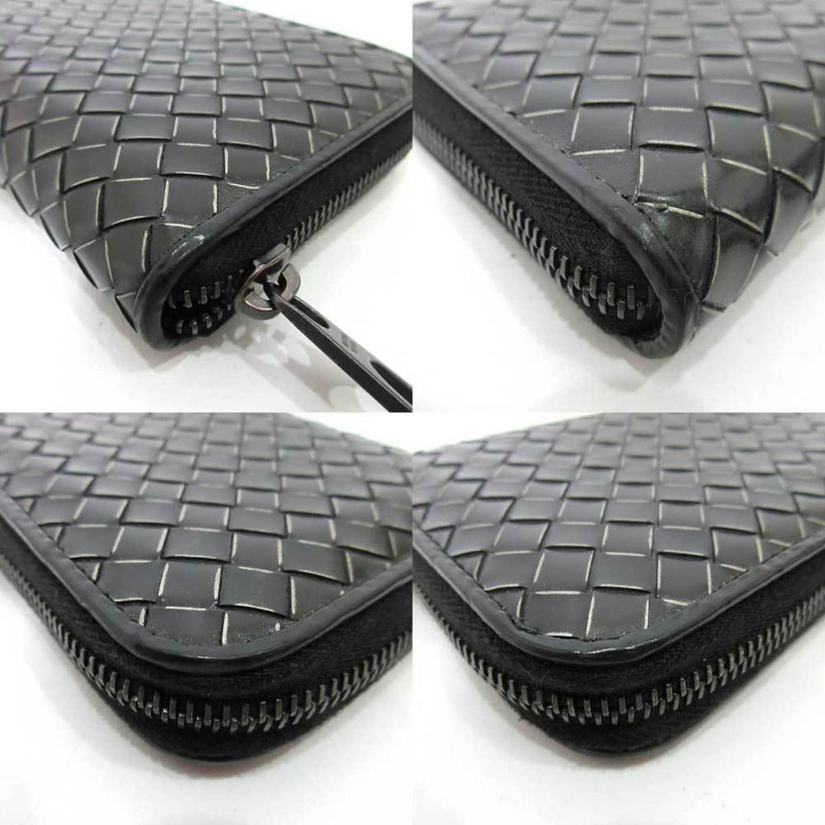 Bottega Veneta Intrecciato Black Leather Long Wallet (Bi-Fold) (Pre-Owned)