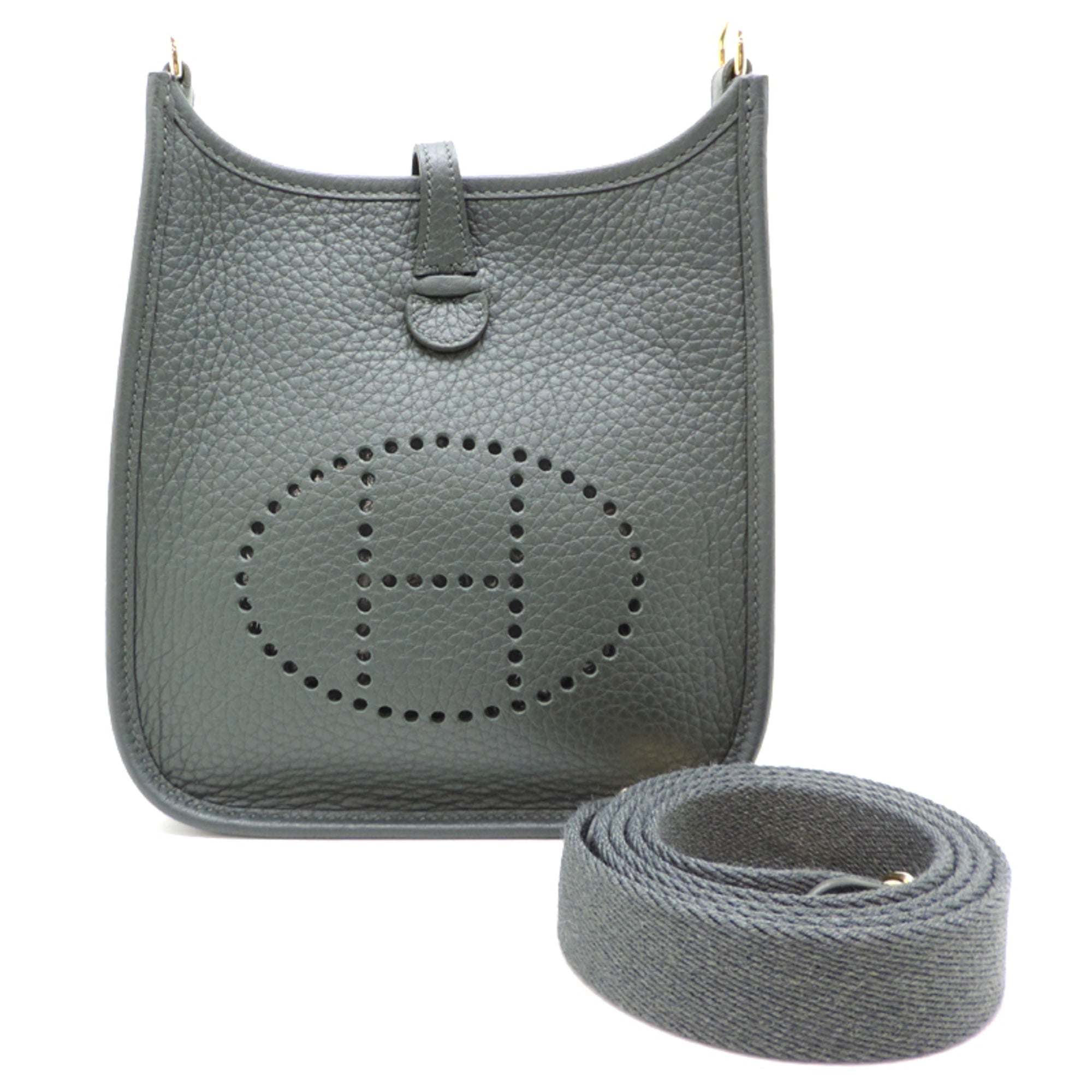 Hermes Mini Gray Taurillon Clemence Leather Shoulder Bag (Pre-Owned)