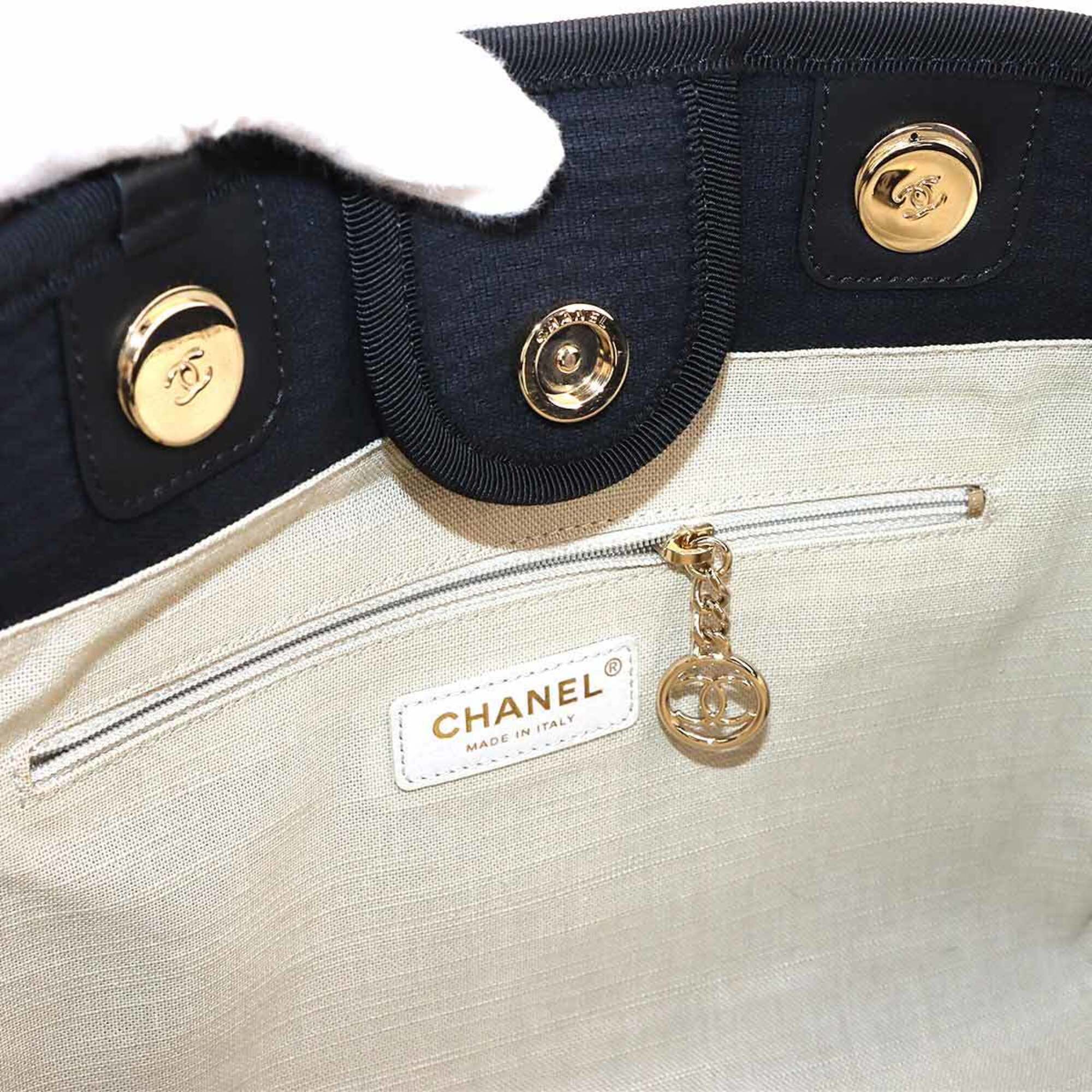 Chanel Black Canvas Leather Handbag Tote Bag (Pre-Owned)