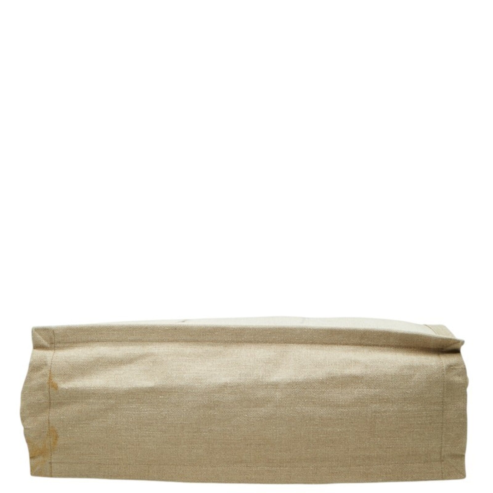 Saint Laurent Beige White Canvas Hemp Linen Leather Handbag Tote Bag (Pre-Owned)