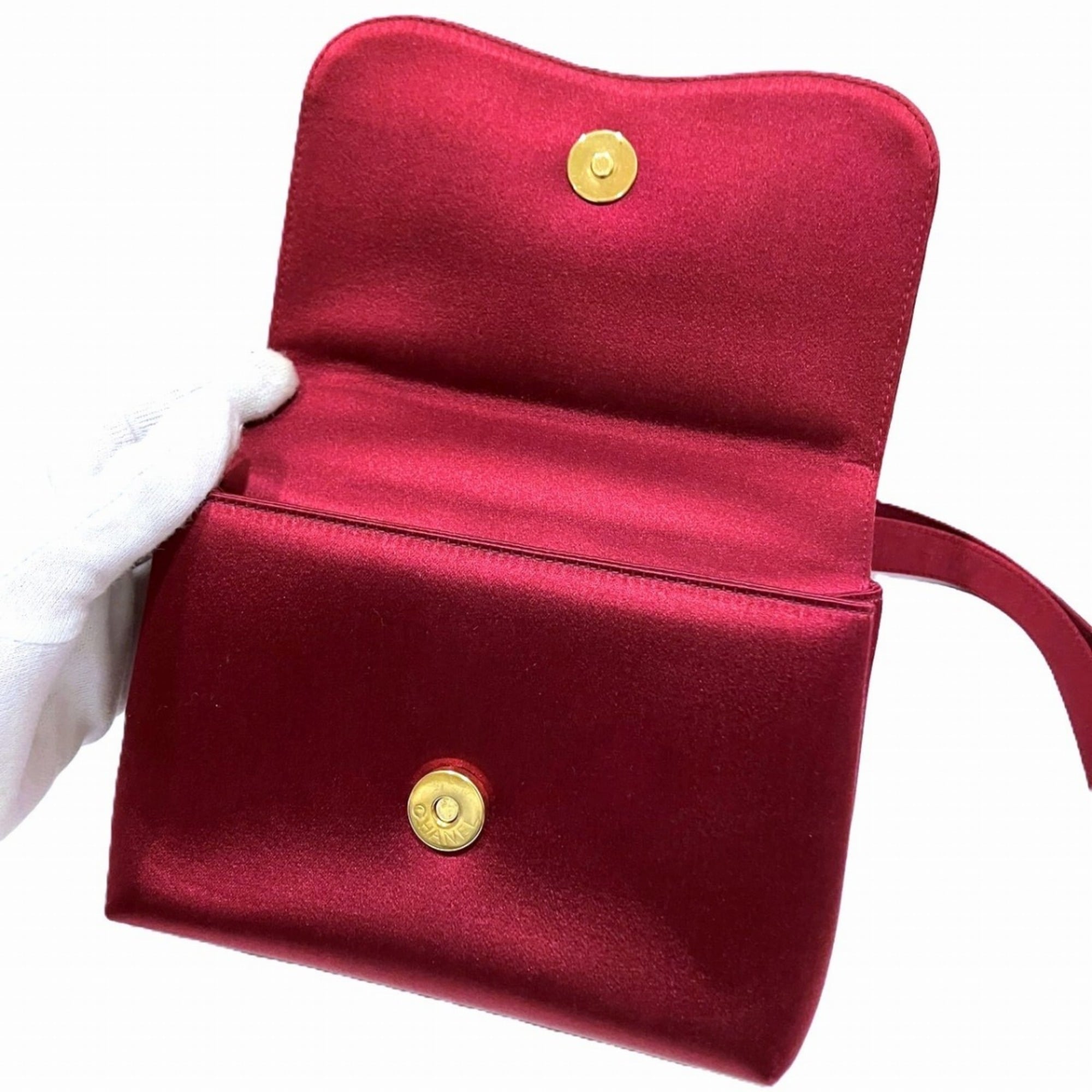 Chanel Bordeaux Satin Rhinestone Shoulder Bag (Pre-Owned)