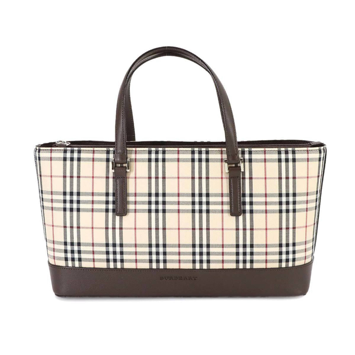Burberry Beige Brown Canvas Leather Handbag (Pre-Owned)