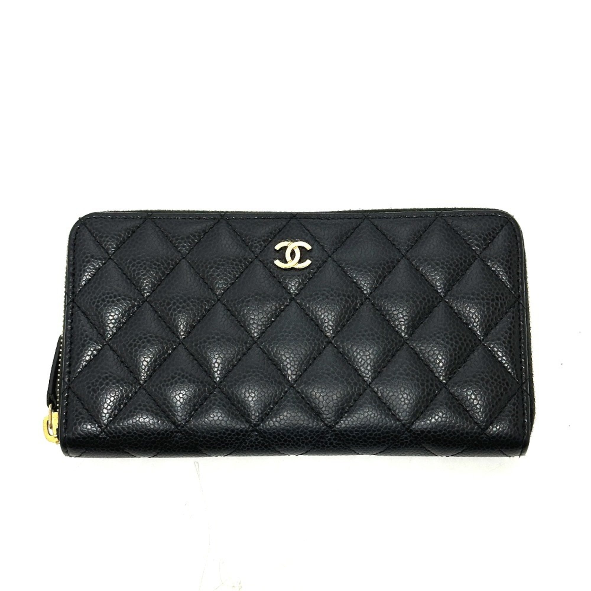 Chanel Black Grained Calfskin Long Wallet (Bi-Fold) (Pre-Owned)