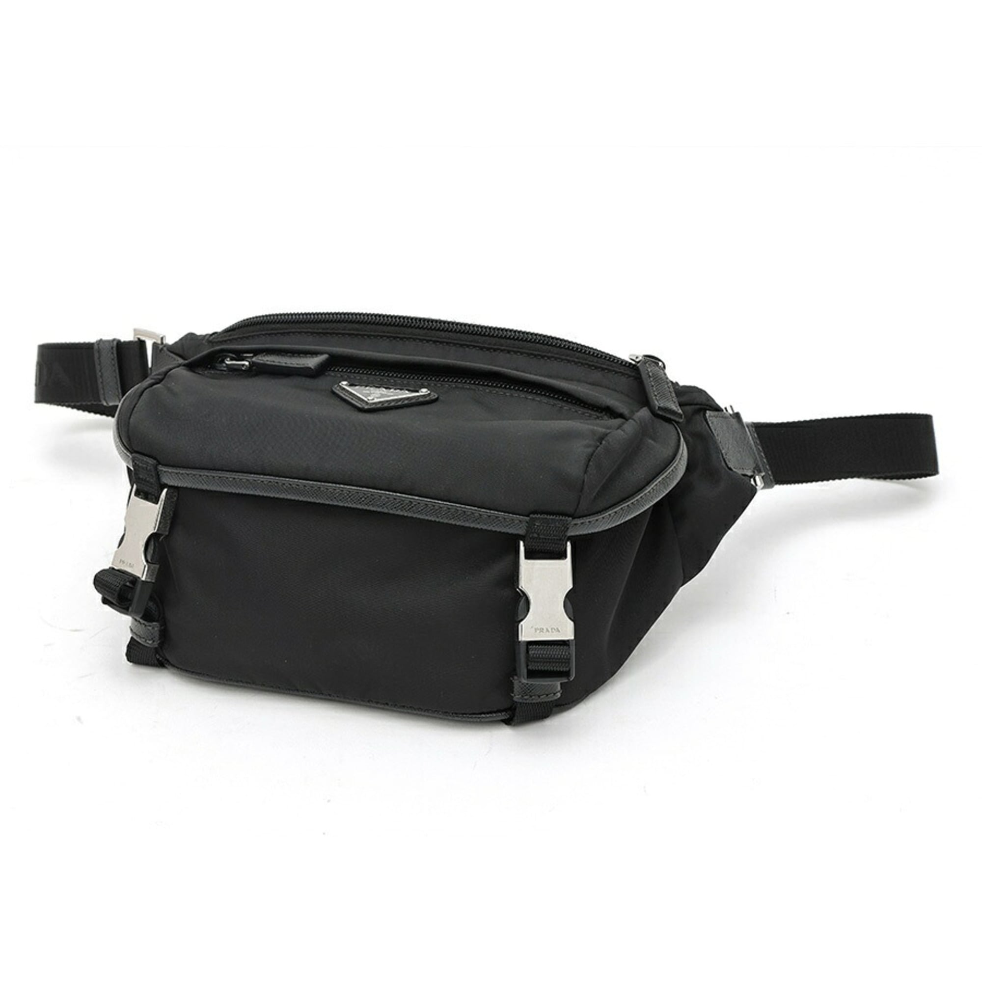 Prada Black Nylon Saffiano Triangle Leather Shoulder Bag (Pre-Owned)