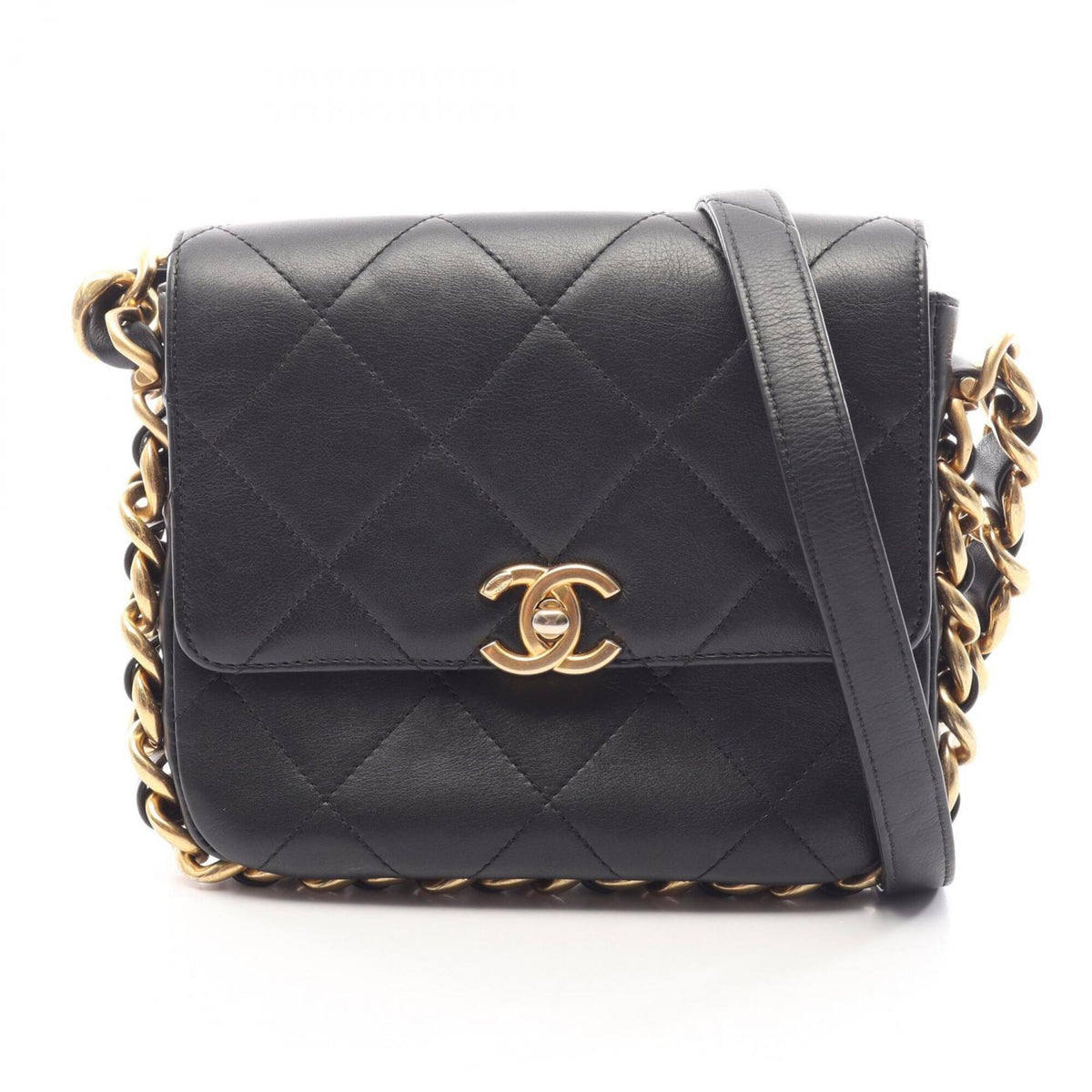 Chanel Matelasse Black Leather Handbag Shoulder Bag (Pre-Owned)