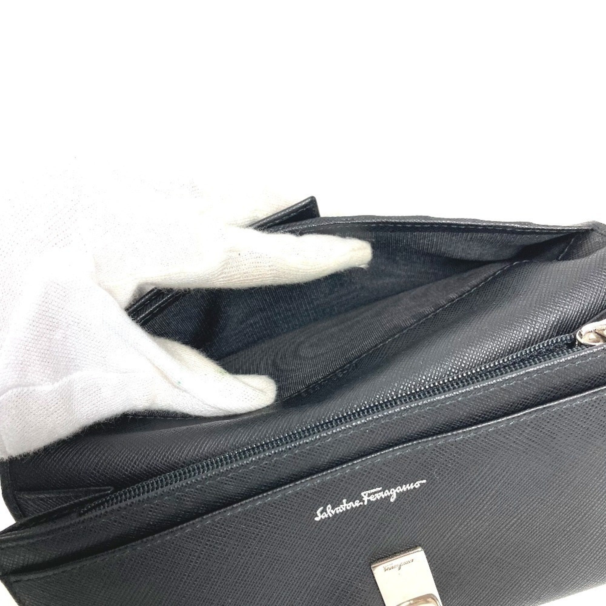 Salvatore Ferragamo Silver Black Leather Long Wallet (Bi-Fold) (Pre-Owned)