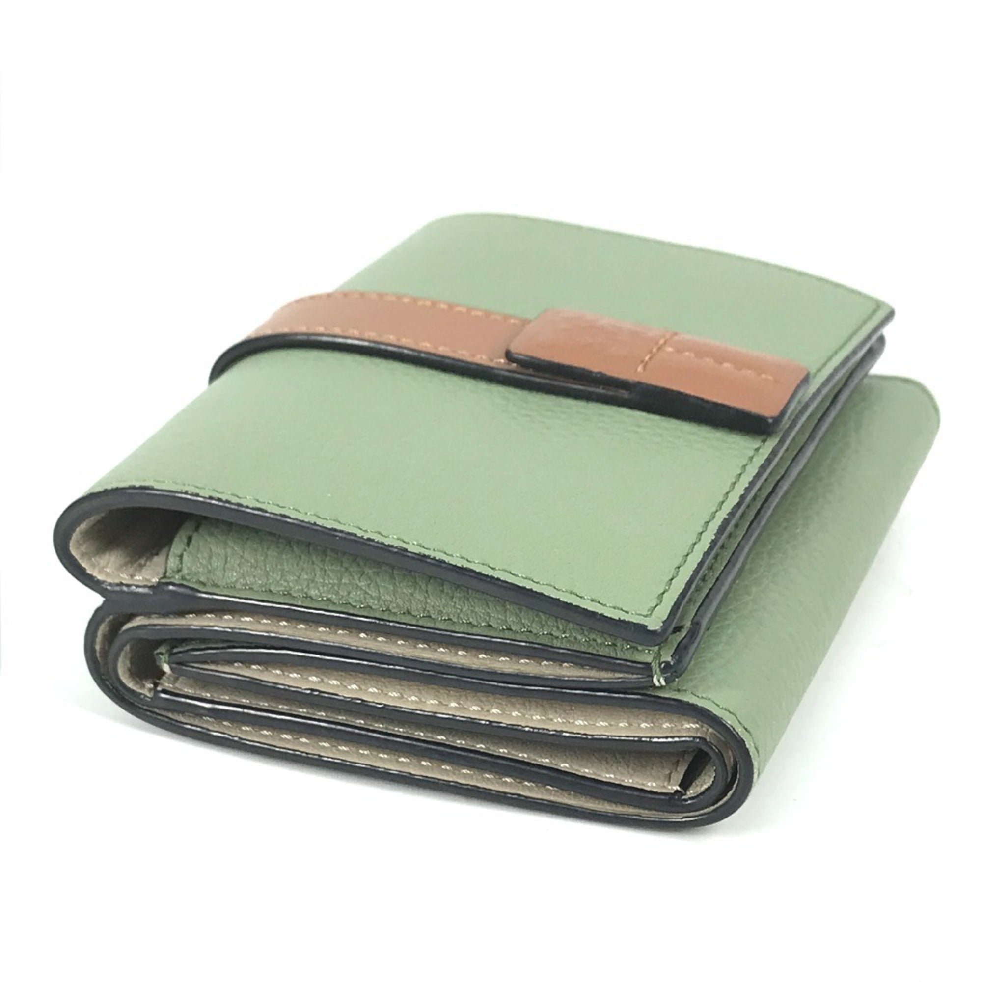 Loewe Brown Green Leather Wallet (Tri-Fold) (Pre-Owned)