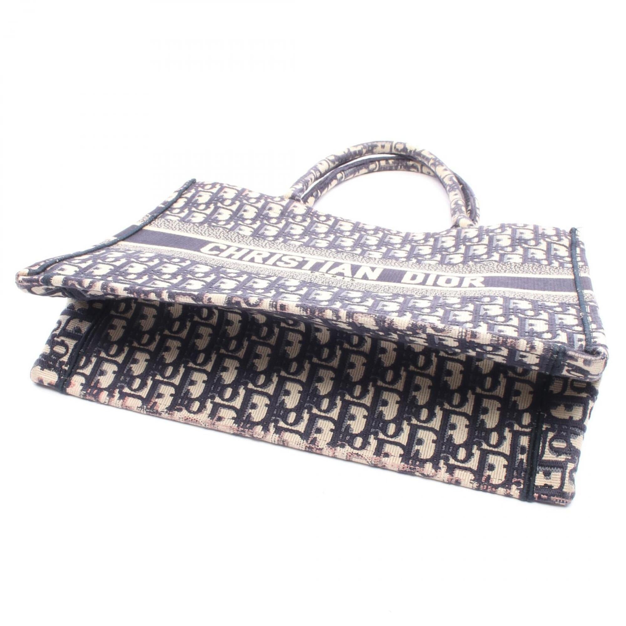 Christian Dior Beige Navy Canvas Handbag Tote Bag (Pre-Owned)