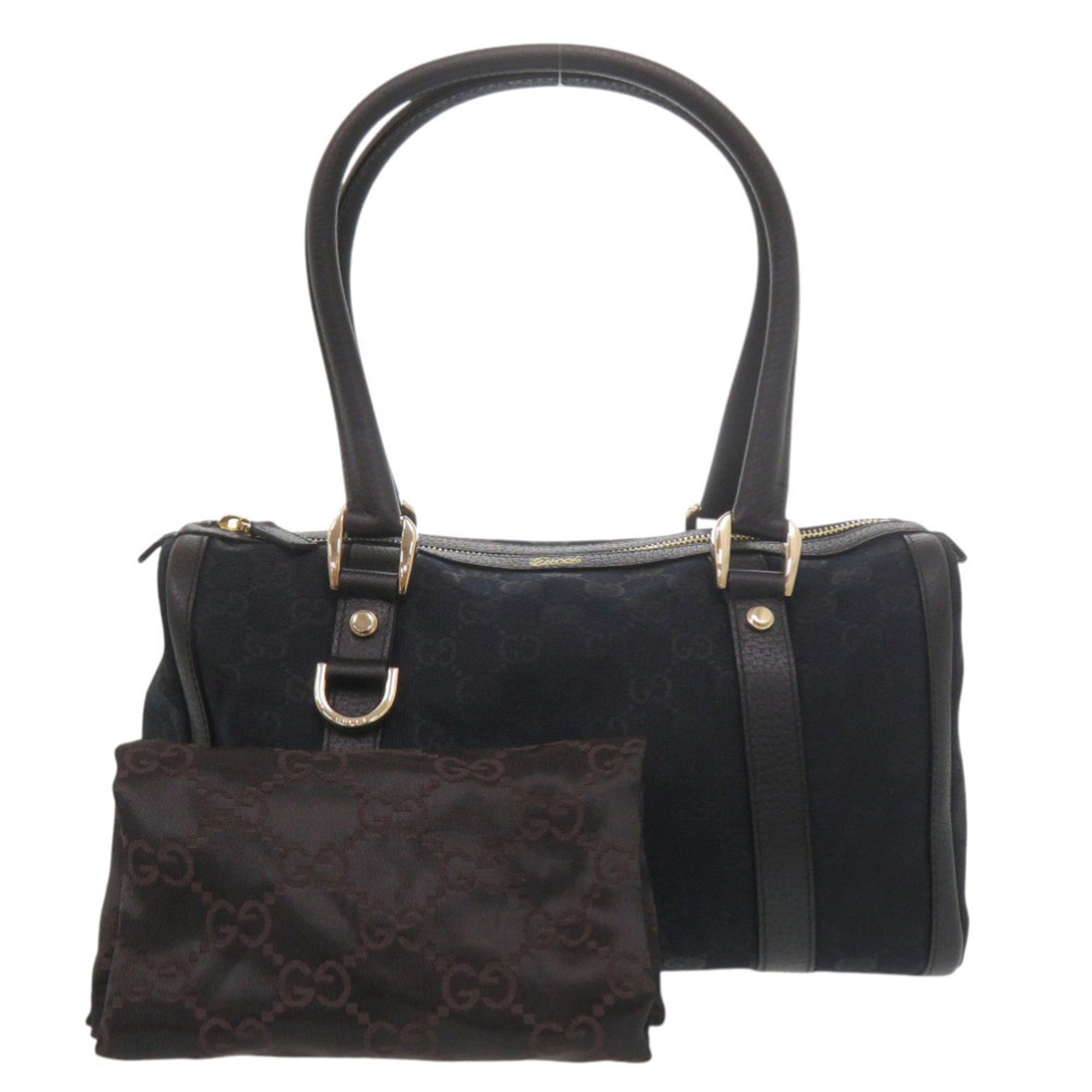 Gucci Black Gg Canvas Leather Handbag (Pre-Owned)