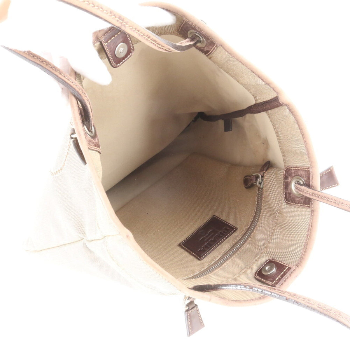 Prada Brown Leather Canvas Handbag Shoulder Bag Tote Bag (Pre-Owned)