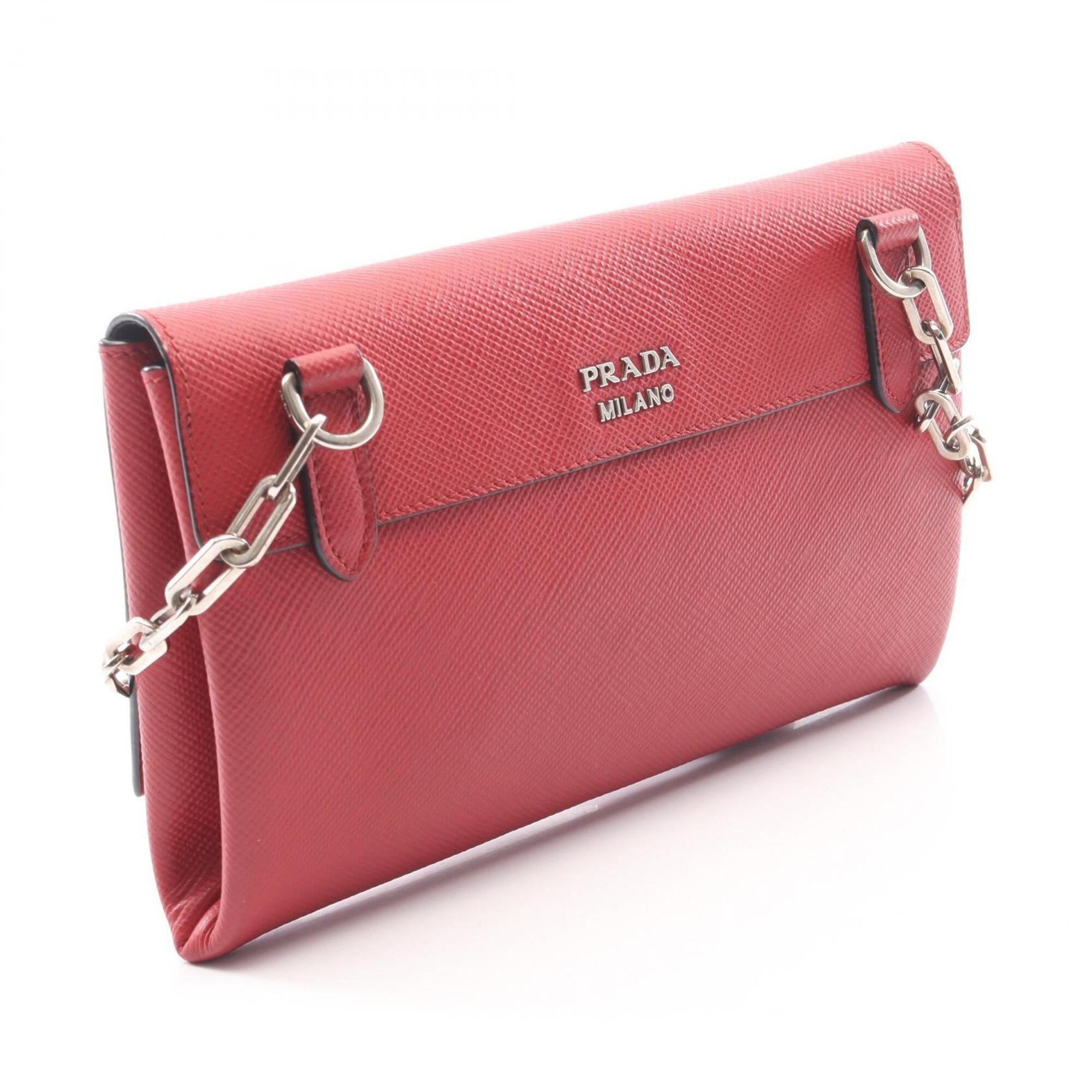 Prada Red Color Saffiano Triangle Handbag Shoulder Bag (Pre-Owned)