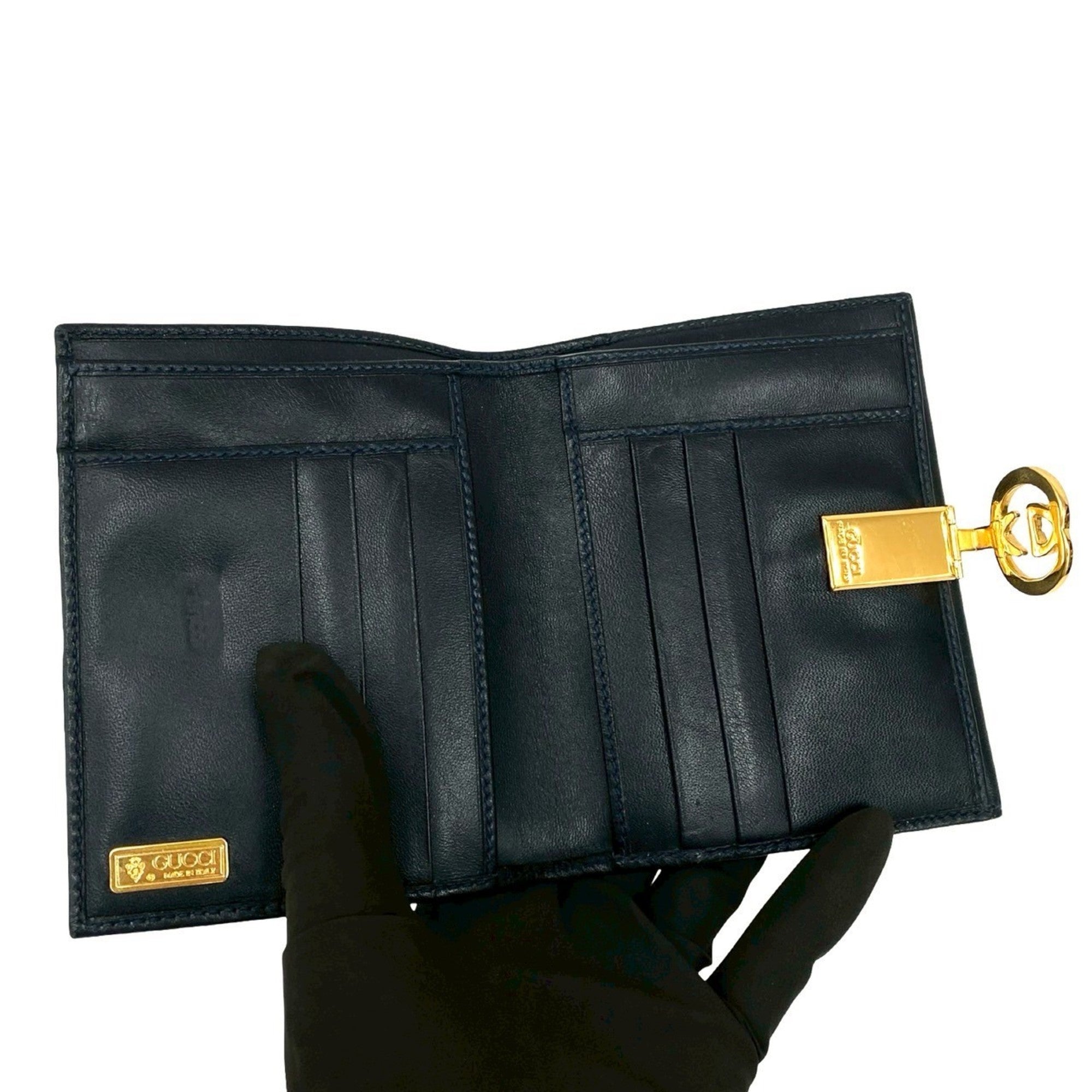 Gucci Navy Red Color Leather Pvc Wallet (Bi-Fold) (Pre-Owned)