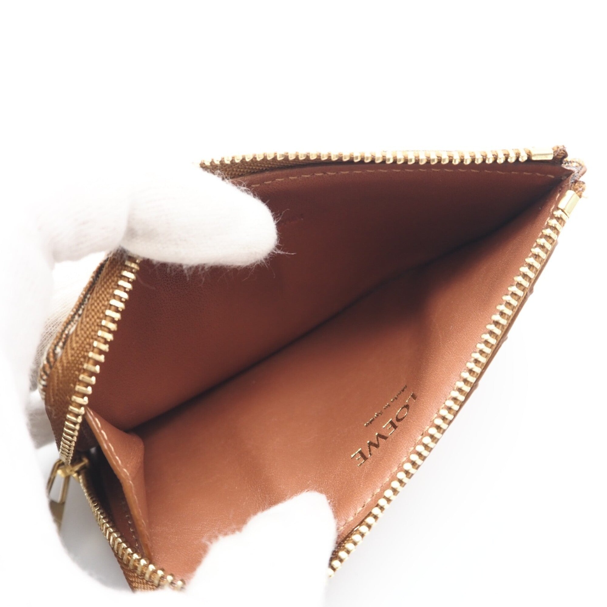 Loewe Brown Cream Canvas Leather Coin Purse/Coin Case (Pre-Owned)