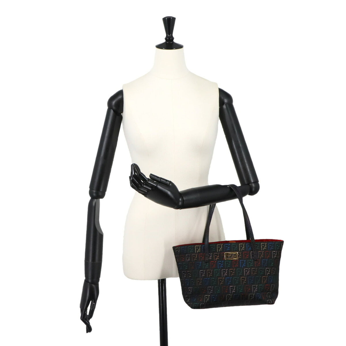 Fendi Zucchino Black Canvas Leather Handbag (Pre-Owned)