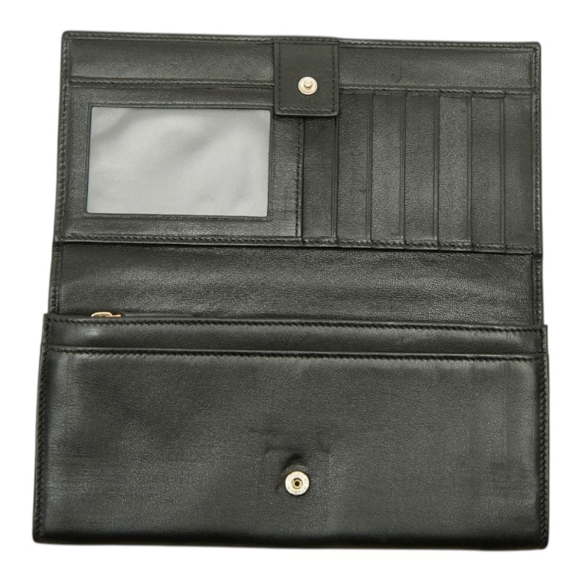 Bvlgari Gold Black Leather Long Wallet (Bi-Fold) (Pre-Owned)
