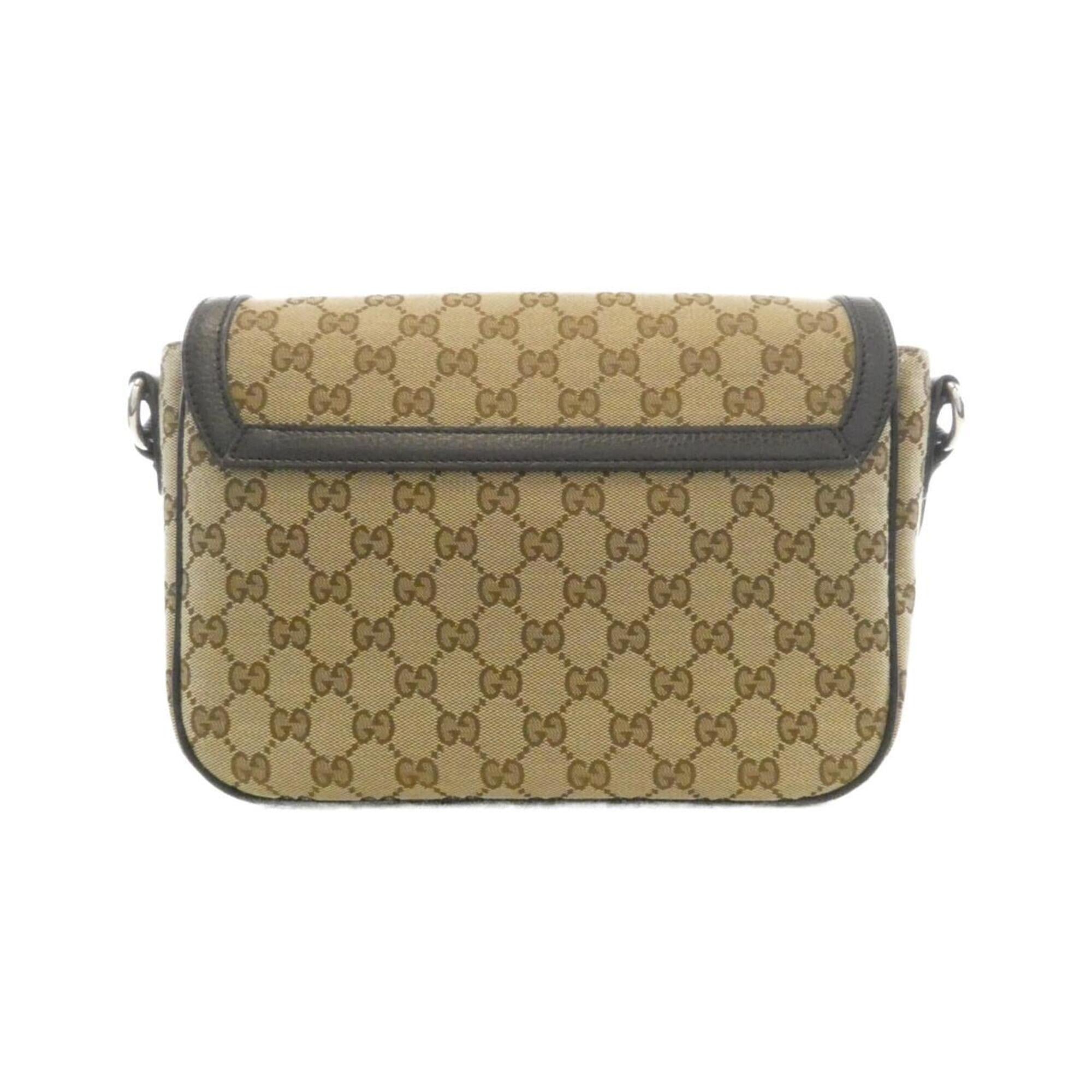 Gucci Gg Canvas Beige Brown Gg Canvas Leather Shoulder Bag (Pre-Owned)