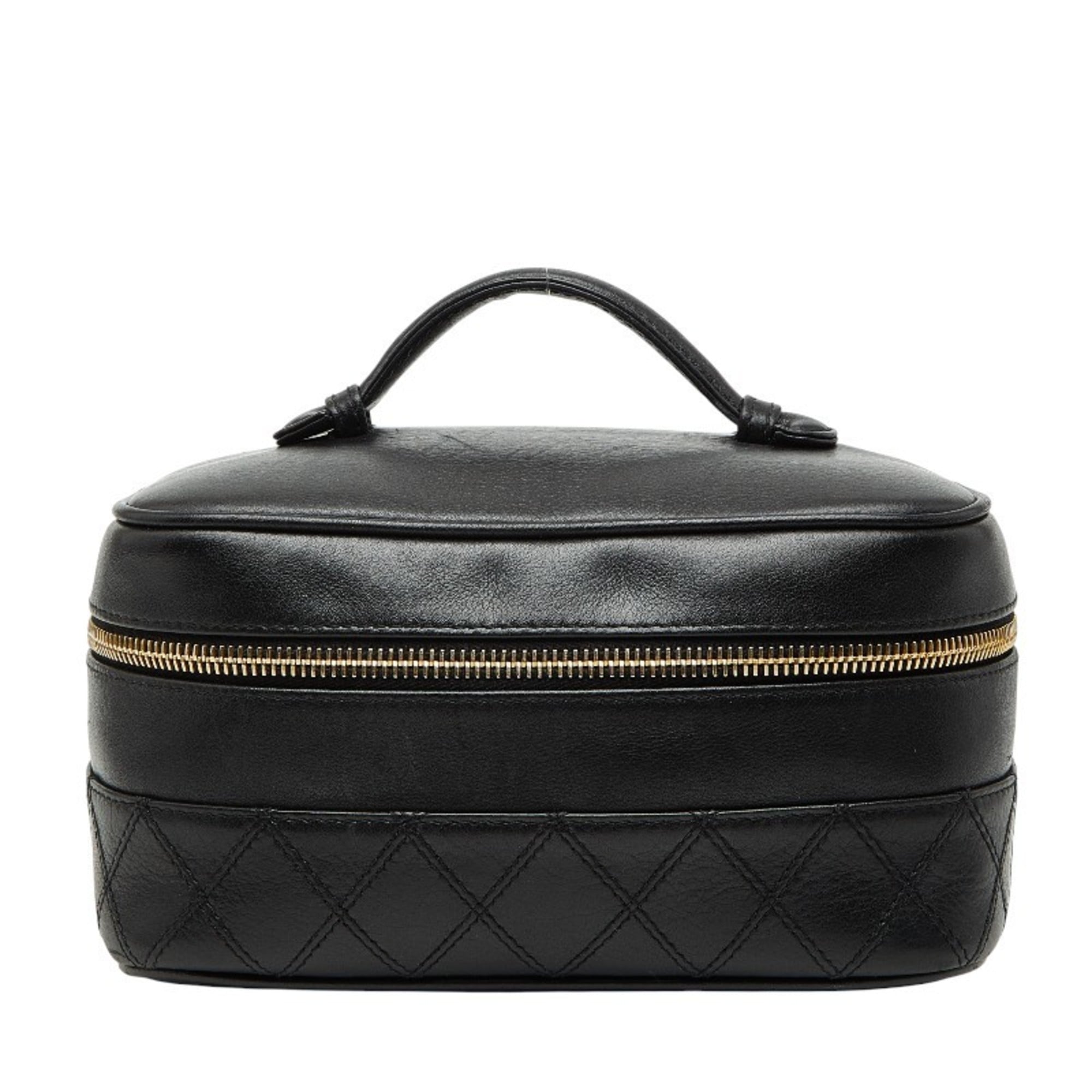 Chanel Black Leather Handbag Vanity Bag (Pre-Owned)