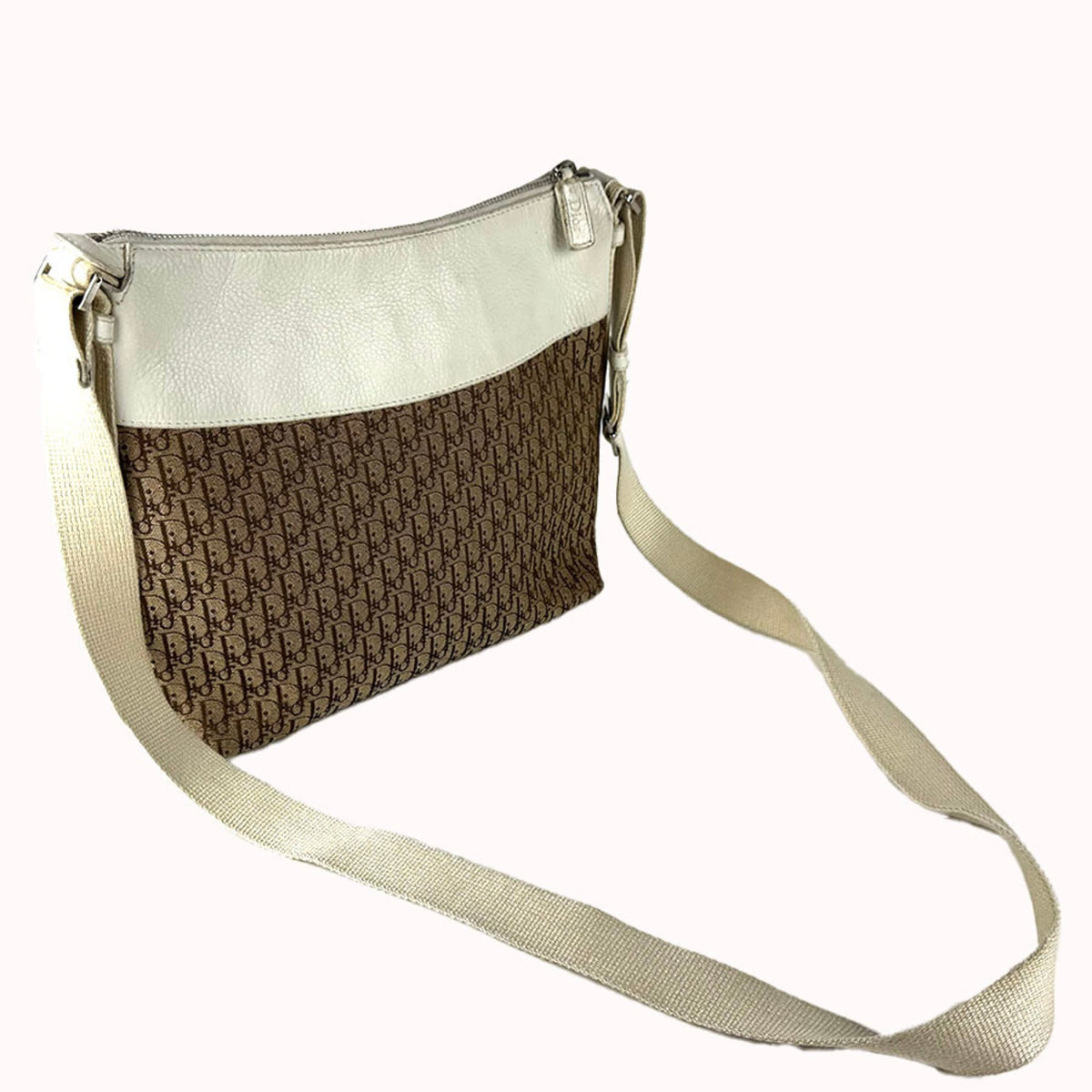 Christian Dior Brown Ivory Canvas Leather Shoulder Bag (Pre-Owned)