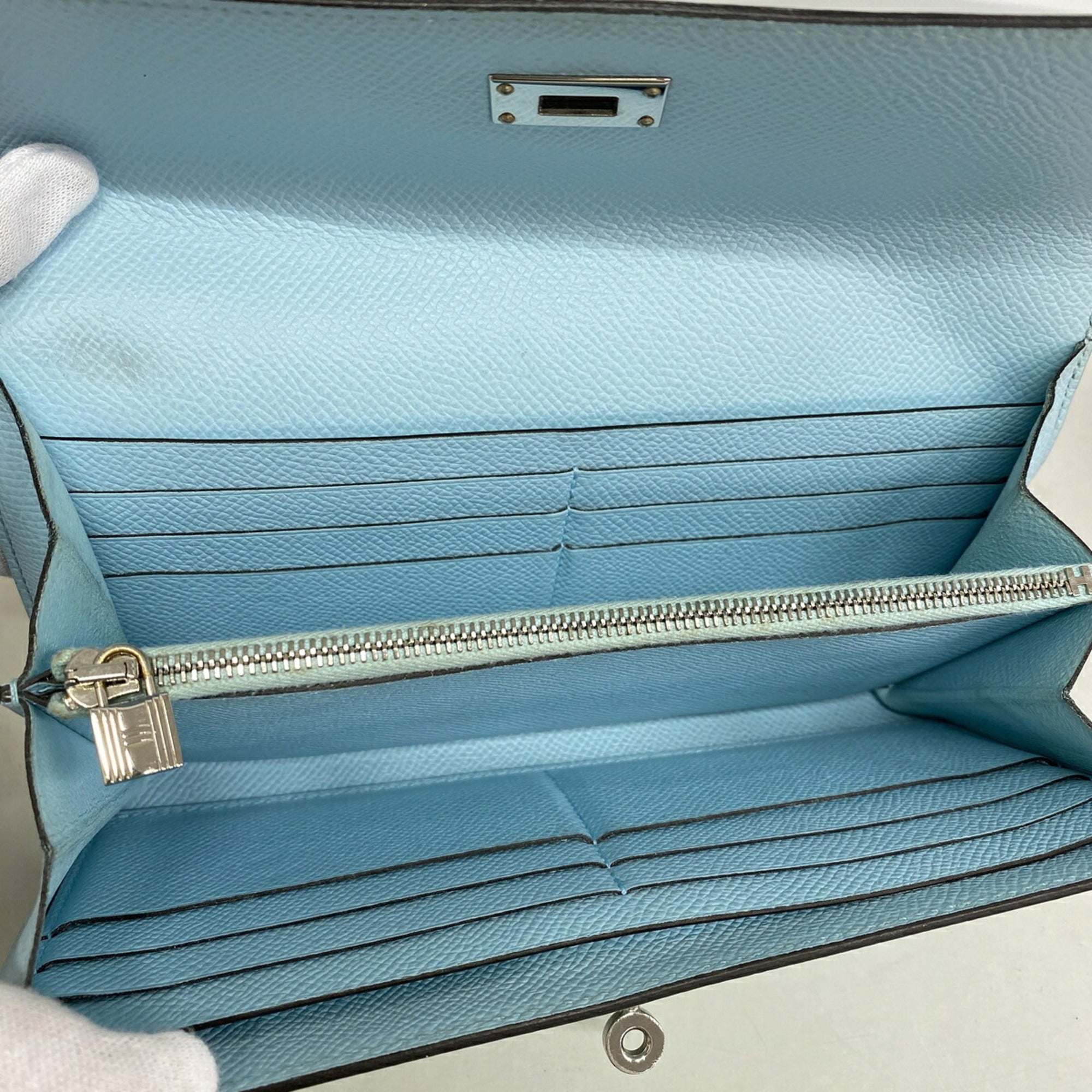 Hermes Blue Zephyr Epsom Leather Leather Long Wallet (Bi-Fold) (Pre-Owned)