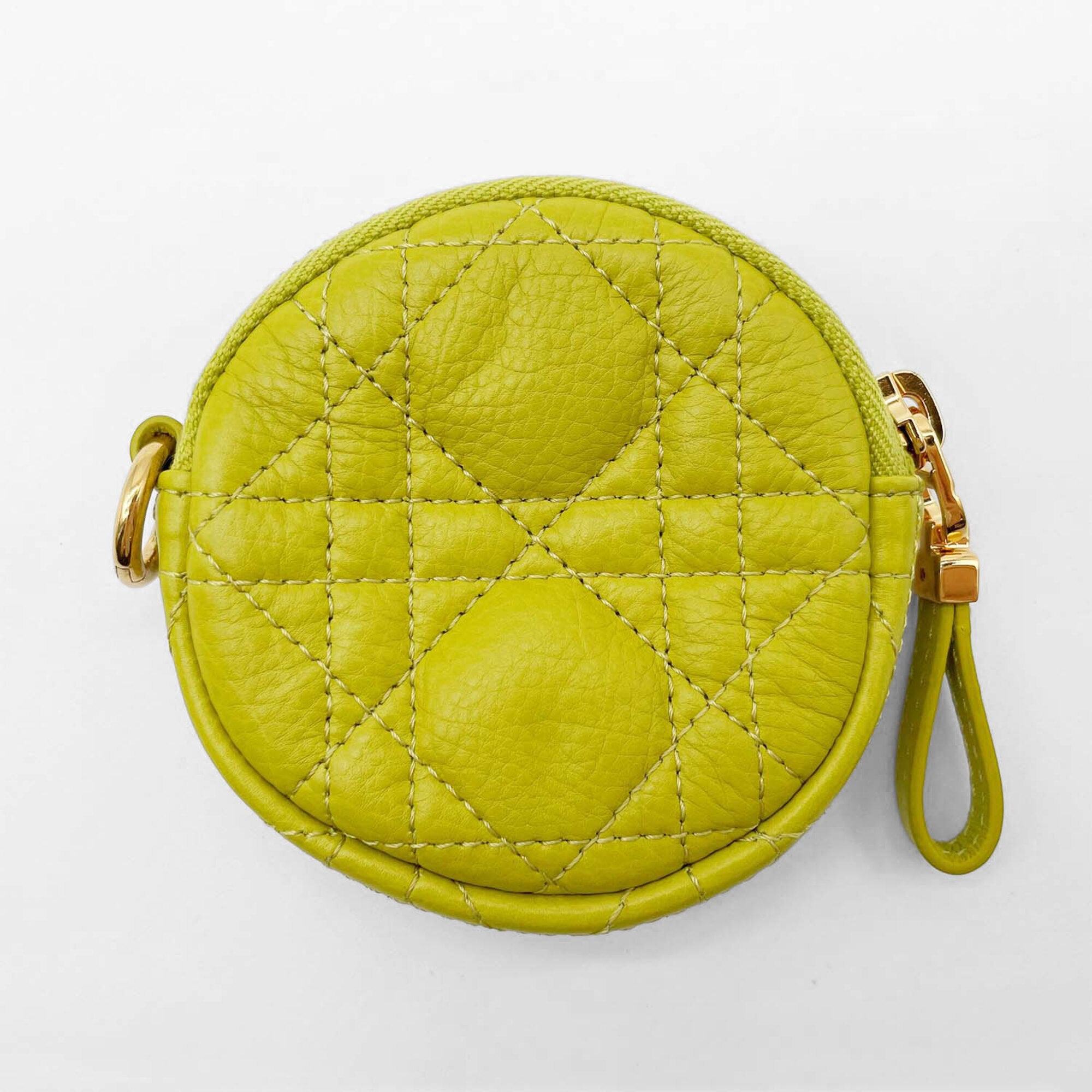 Christian Dior Green Yellow Leather Coin Purse/Coin Case (Pre-Owned)
